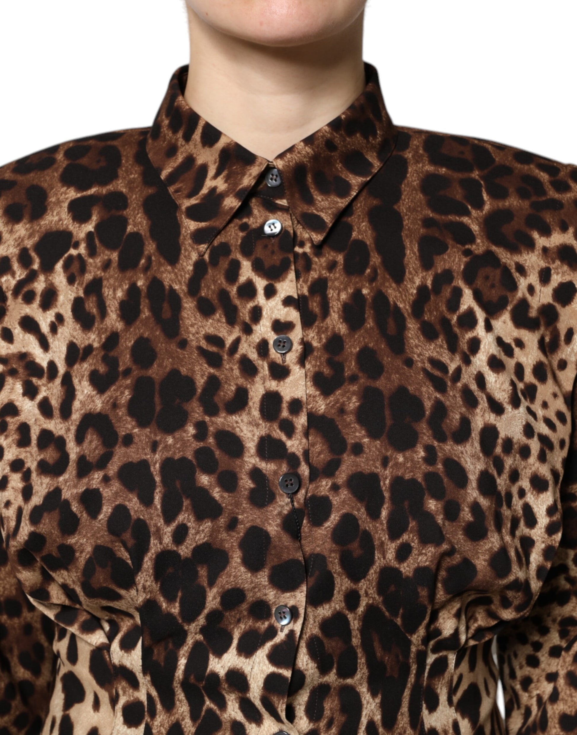 Dolce &amp; Gabbana Manteau boutonné en soie marron léopard