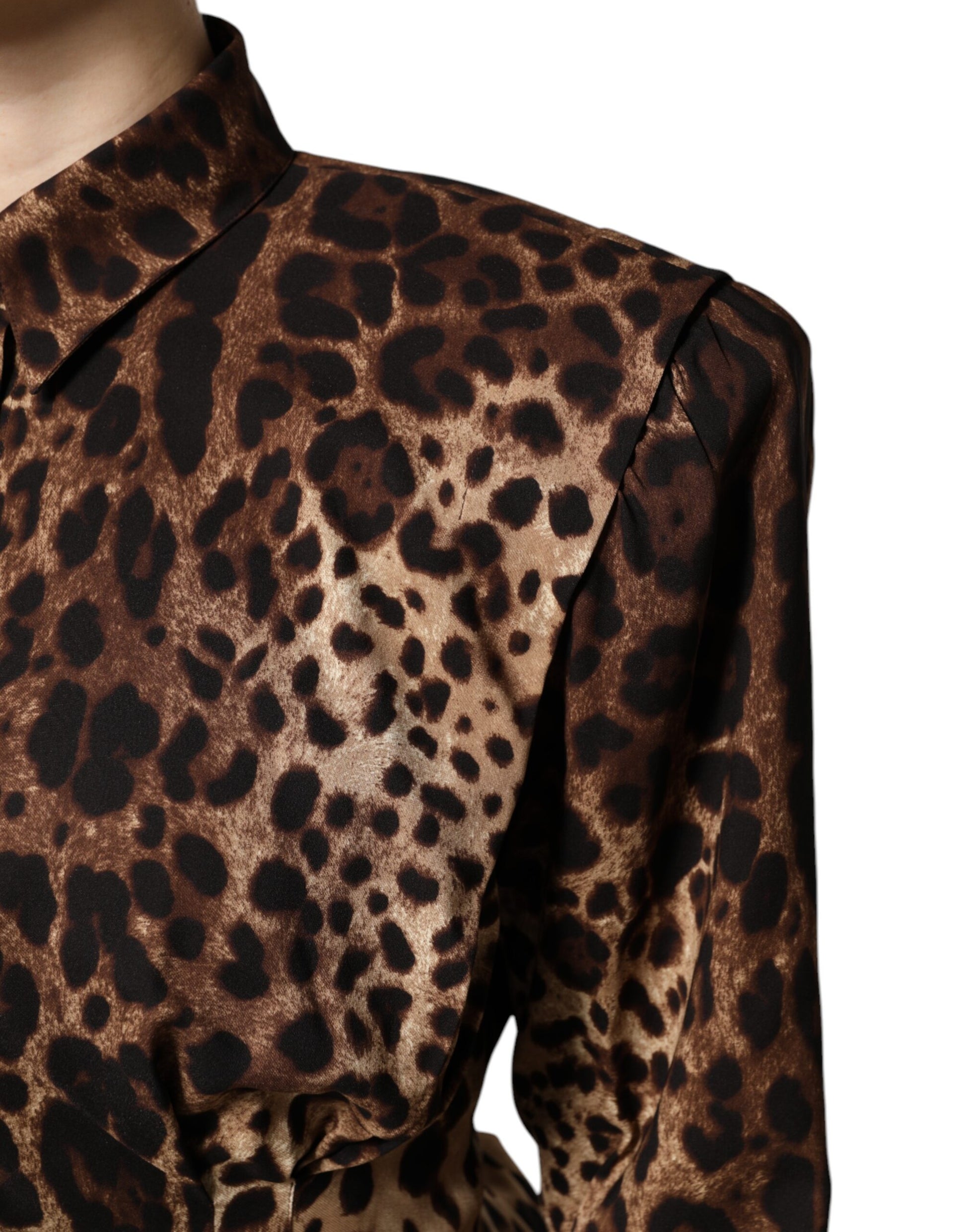 Dolce &amp; Gabbana Manteau boutonné en soie marron léopard