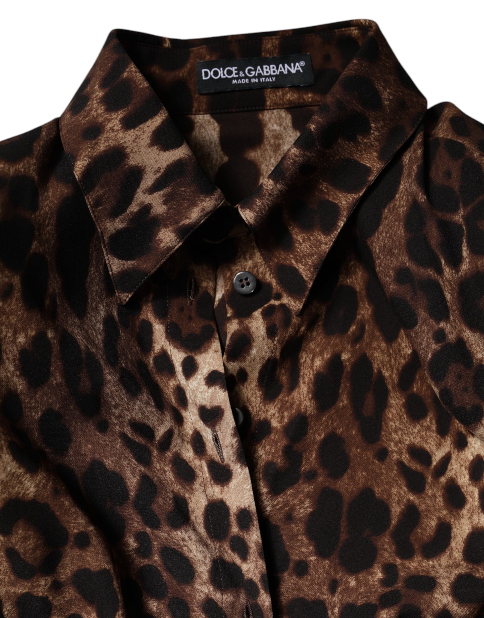Dolce &amp; Gabbana Manteau boutonné en soie marron léopard
