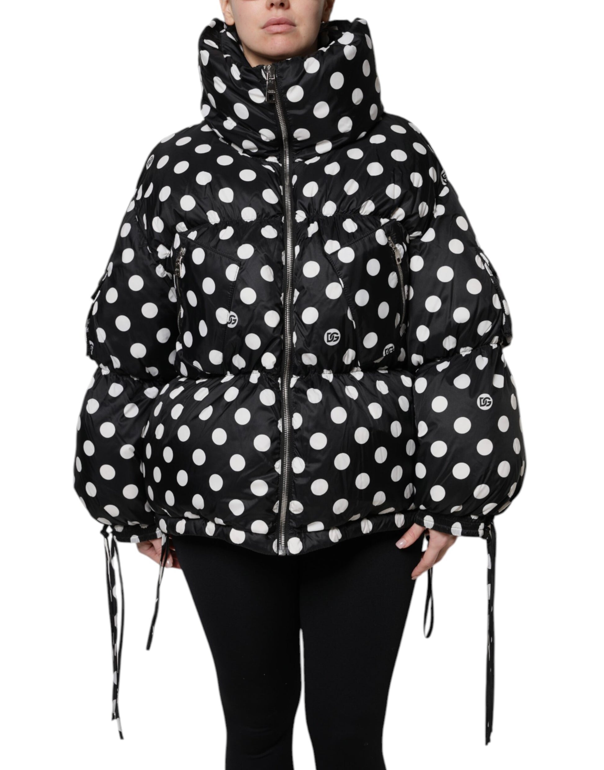 Doudoune zippée à pois noirs et blancs Dolce &amp; Gabbana