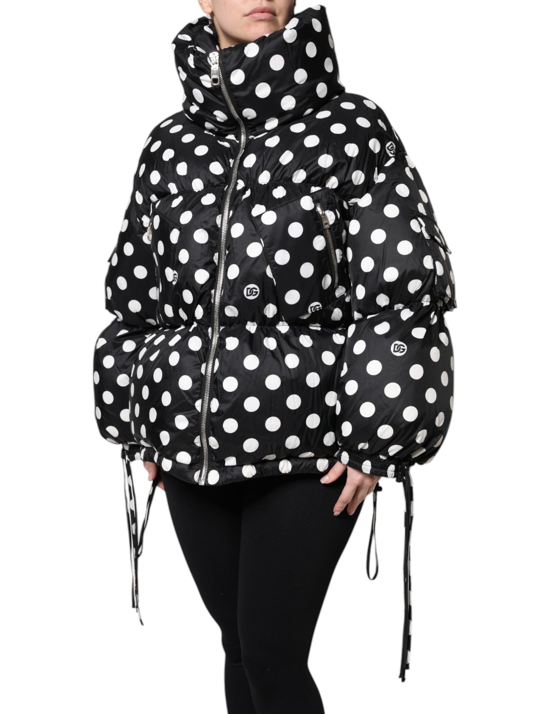 Doudoune zippée à pois noirs et blancs Dolce &amp; Gabbana