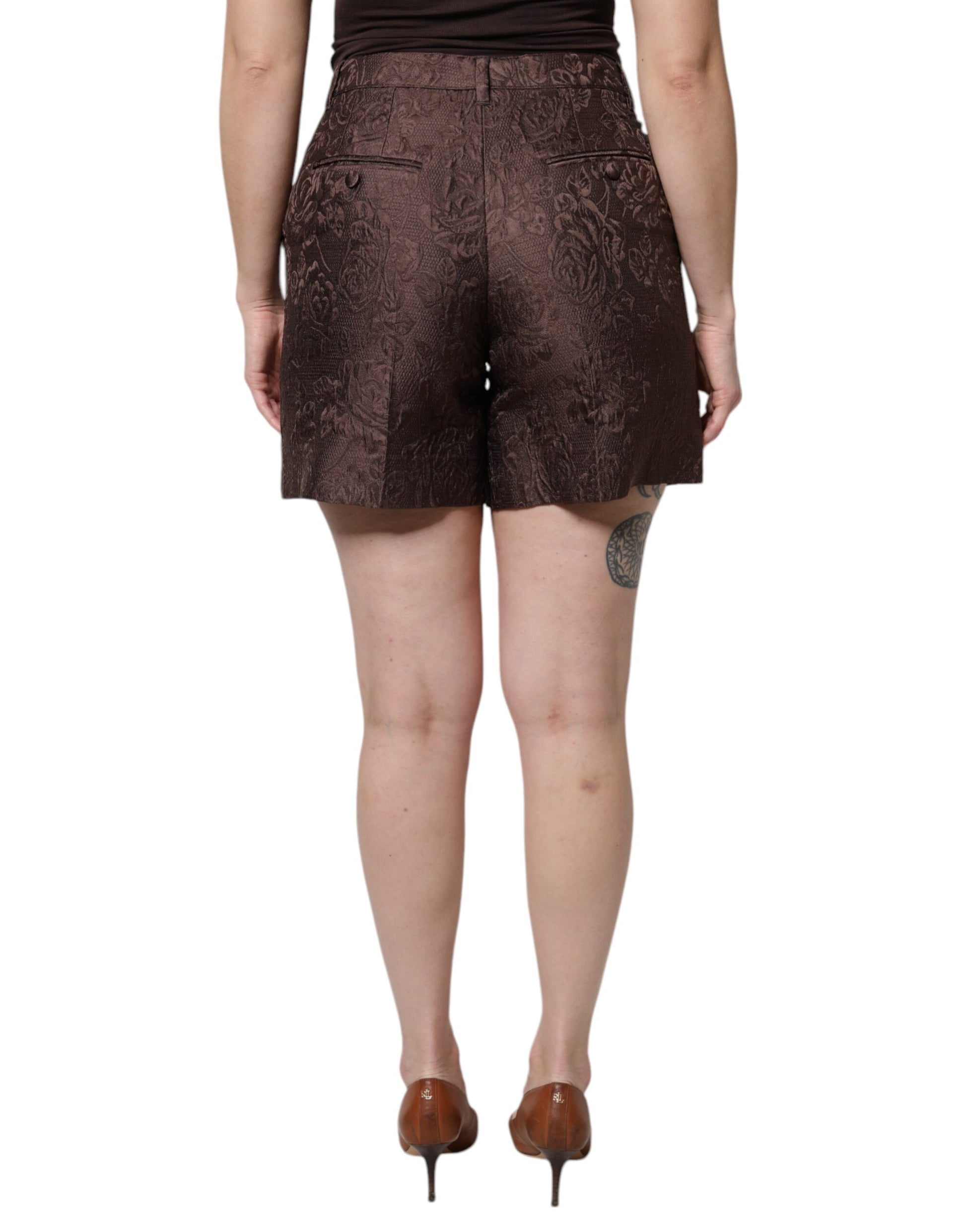 Mini-short taille moyenne en brocart floral marron Dolce &amp; Gabbana