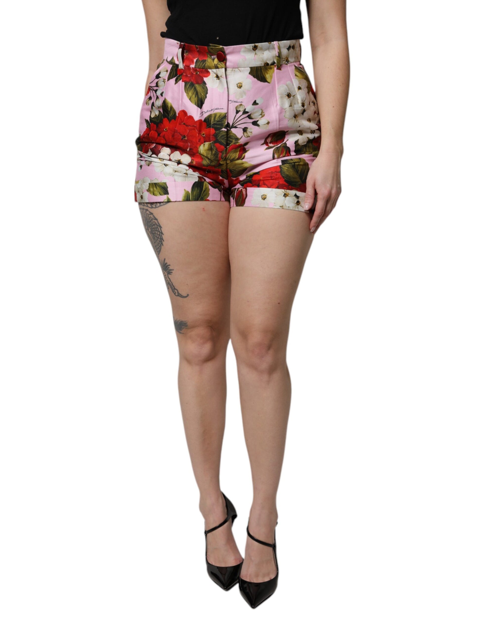 Short taille haute à imprimé floral rose Dolce &amp; Gabbana