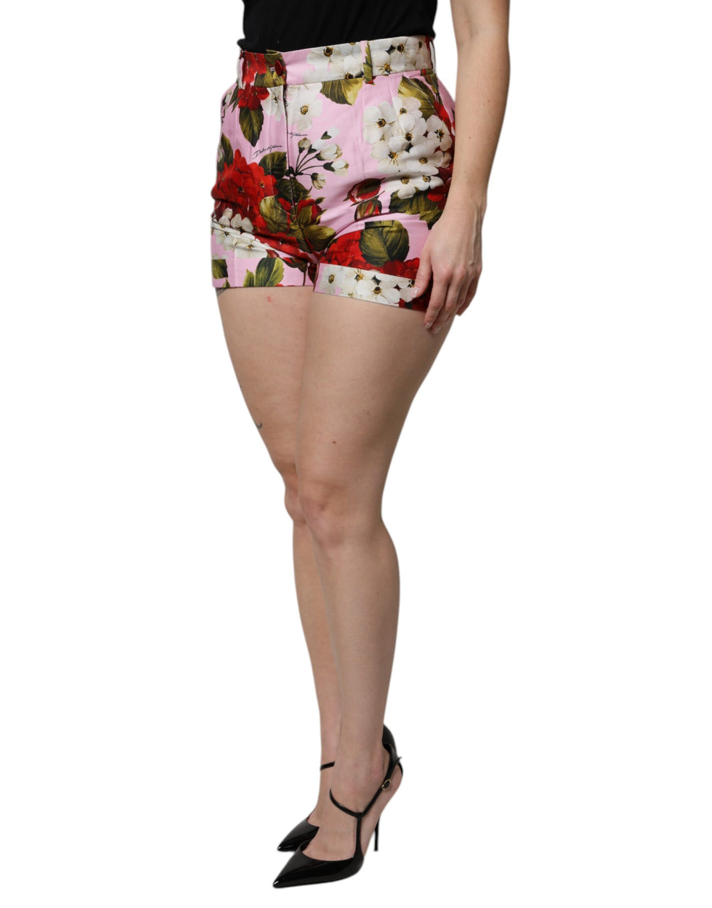 Short taille haute à imprimé floral rose Dolce &amp; Gabbana