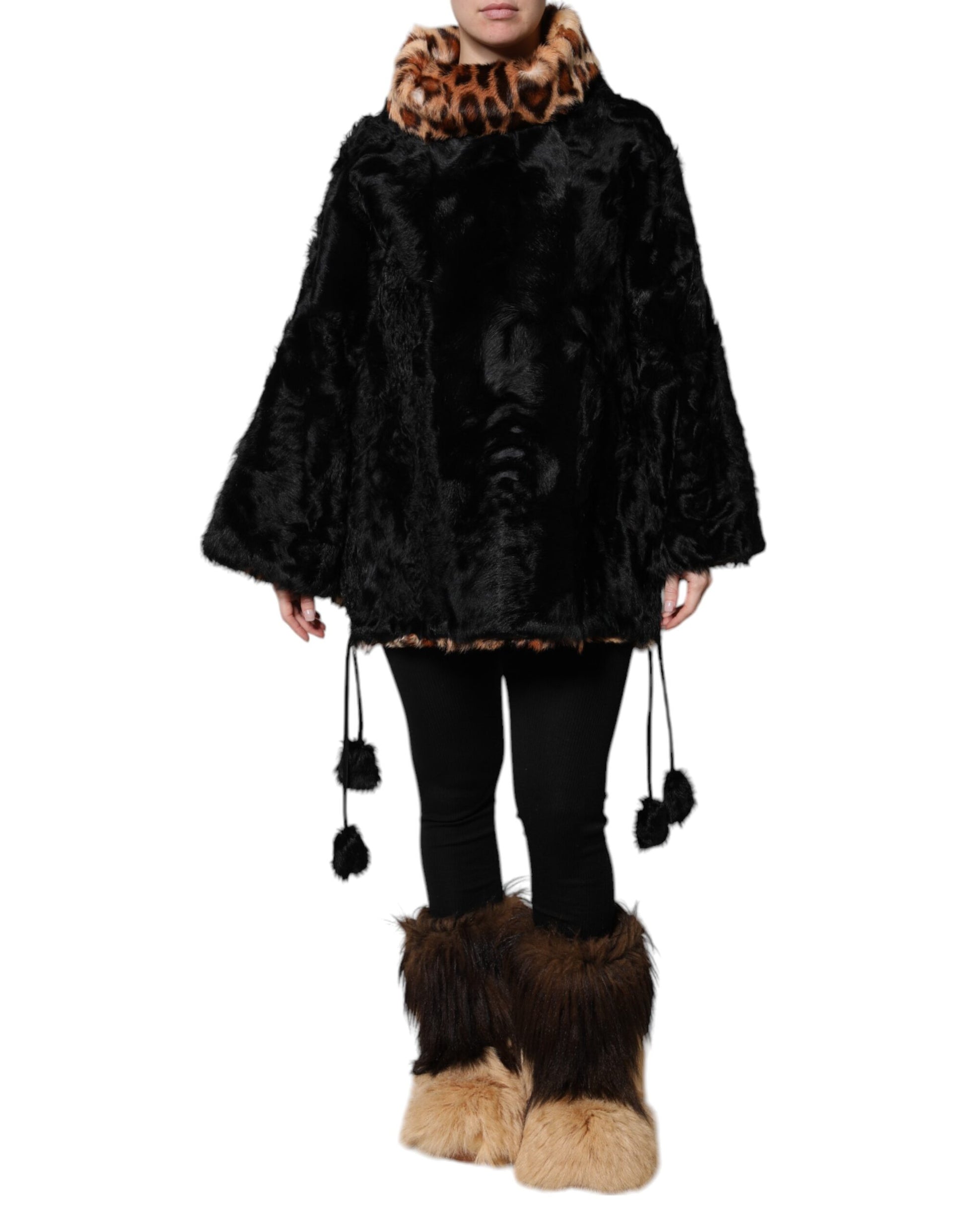 Dolce &amp; Gabbana Manteau court en fourrure d'agneau noire pour femme