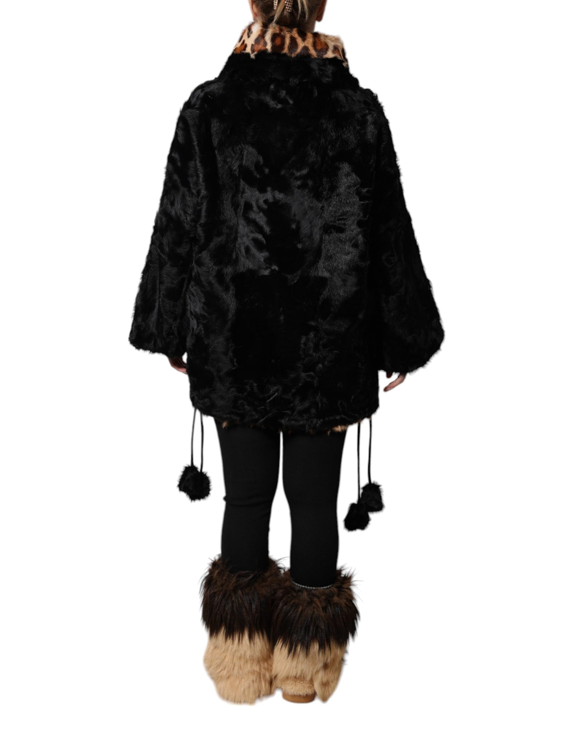 Dolce &amp; Gabbana Manteau court en fourrure d'agneau noire pour femme
