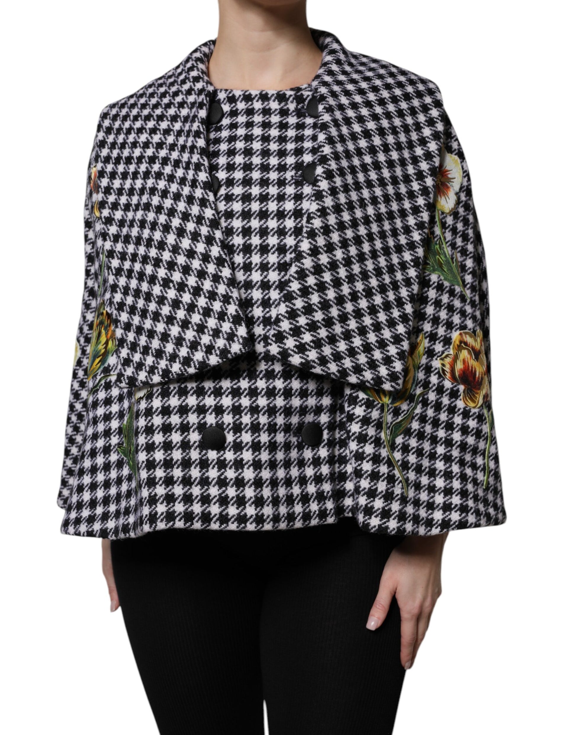 Veste cape à motifs floraux monochromes noir et blanc Dolce &amp; Gabbana