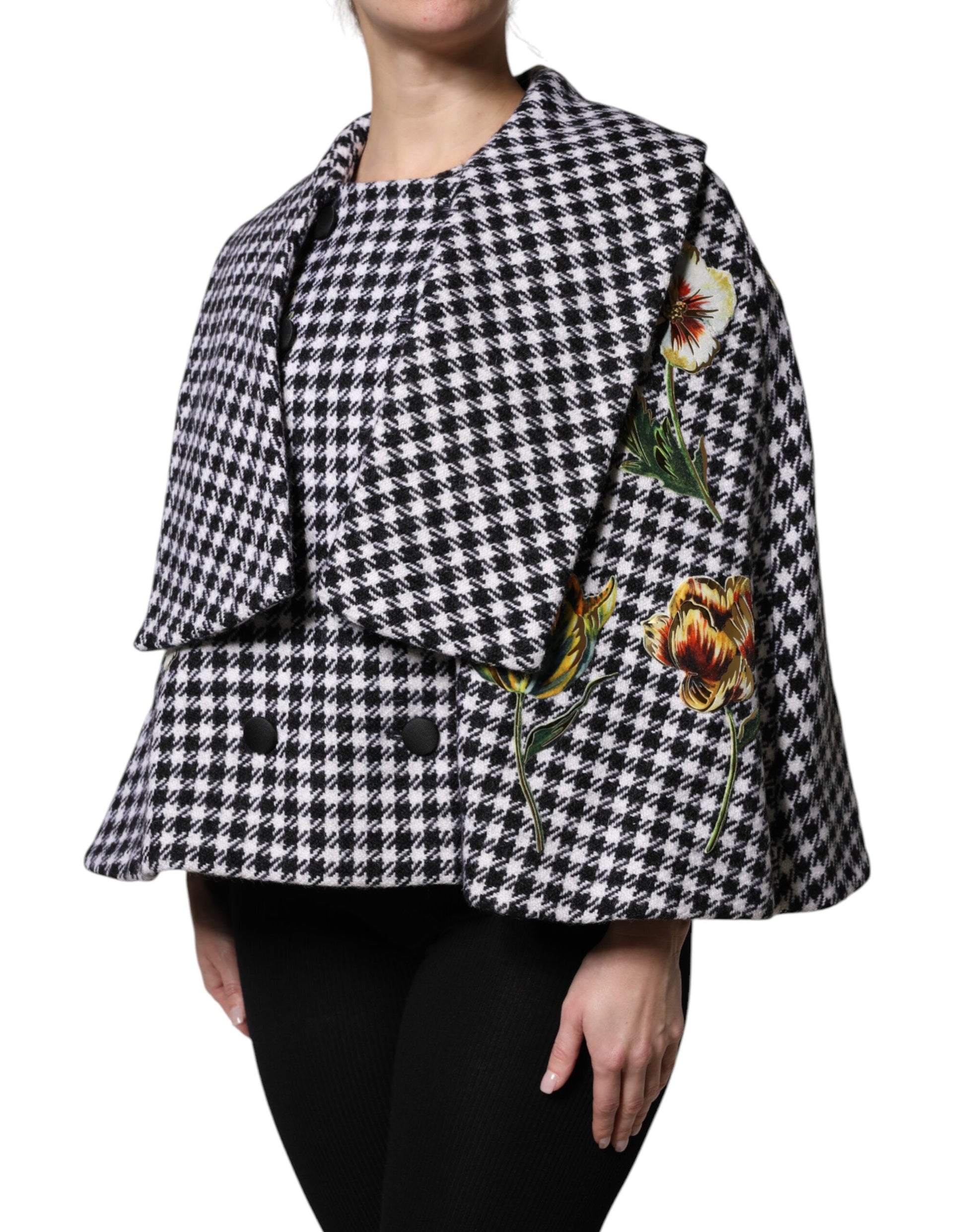 Veste cape à motifs floraux monochromes noir et blanc Dolce &amp; Gabbana