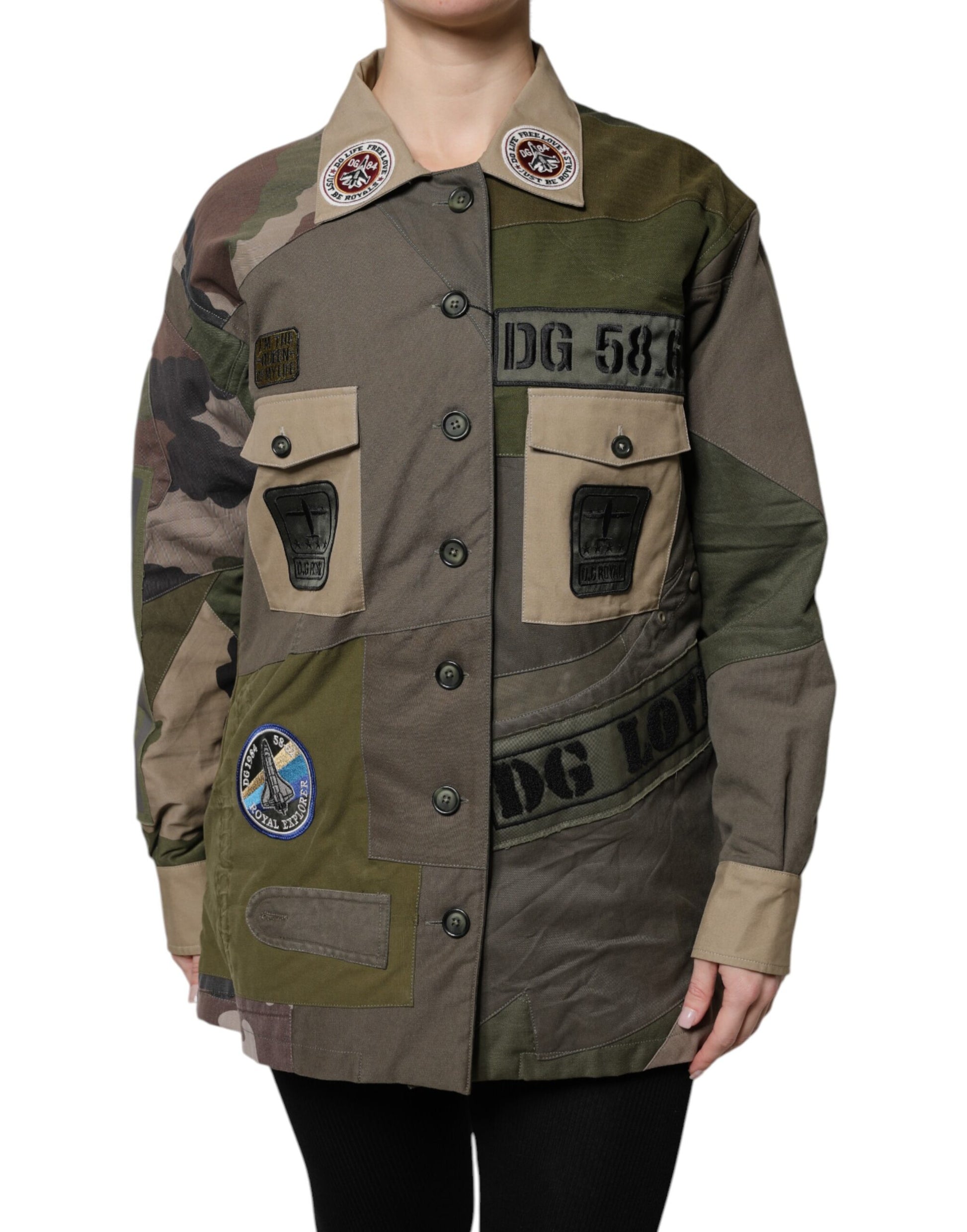 Veste boutonnée en coton vert militaire Dolce &amp; Gabbana