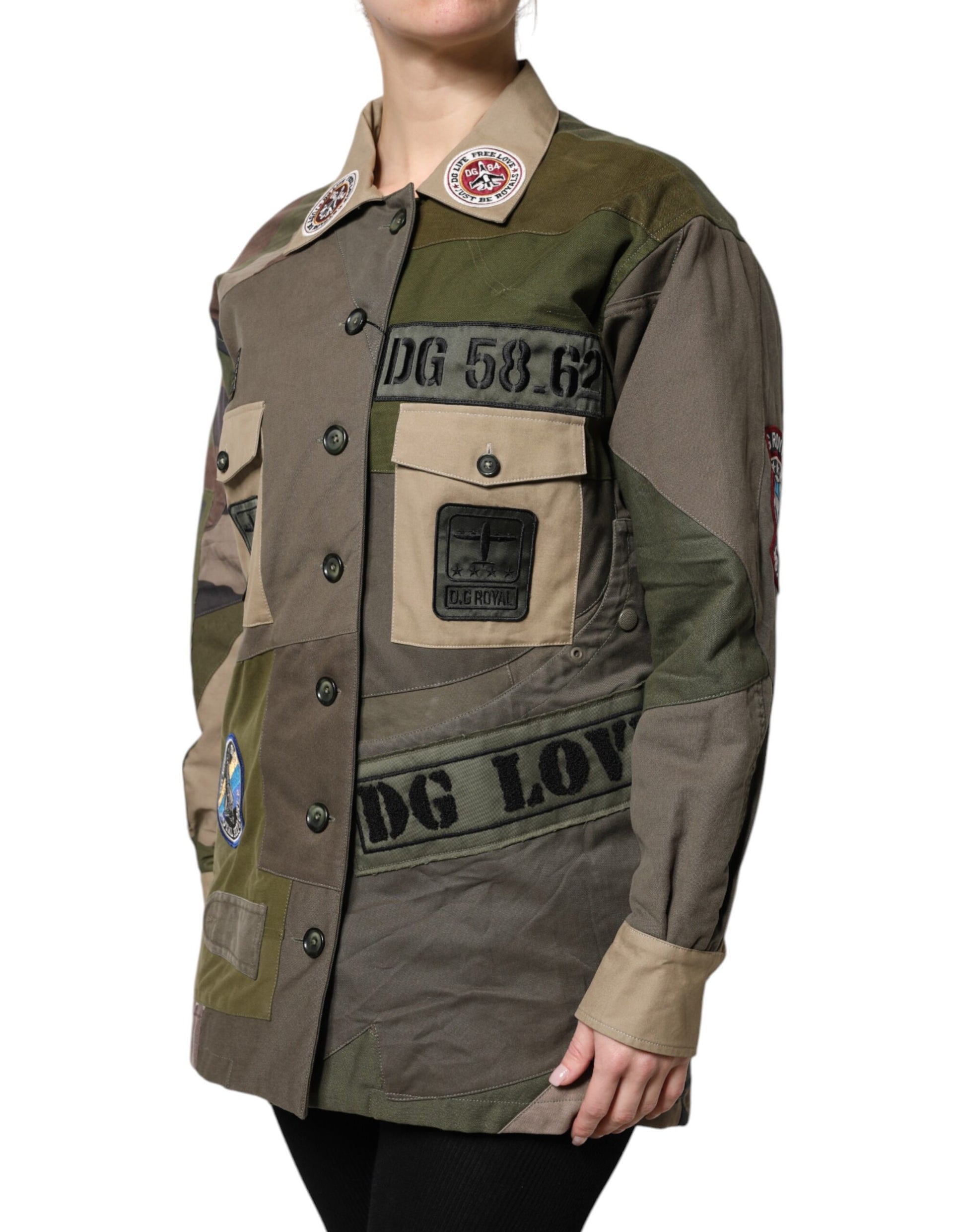 Veste boutonnée en coton vert militaire Dolce &amp; Gabbana