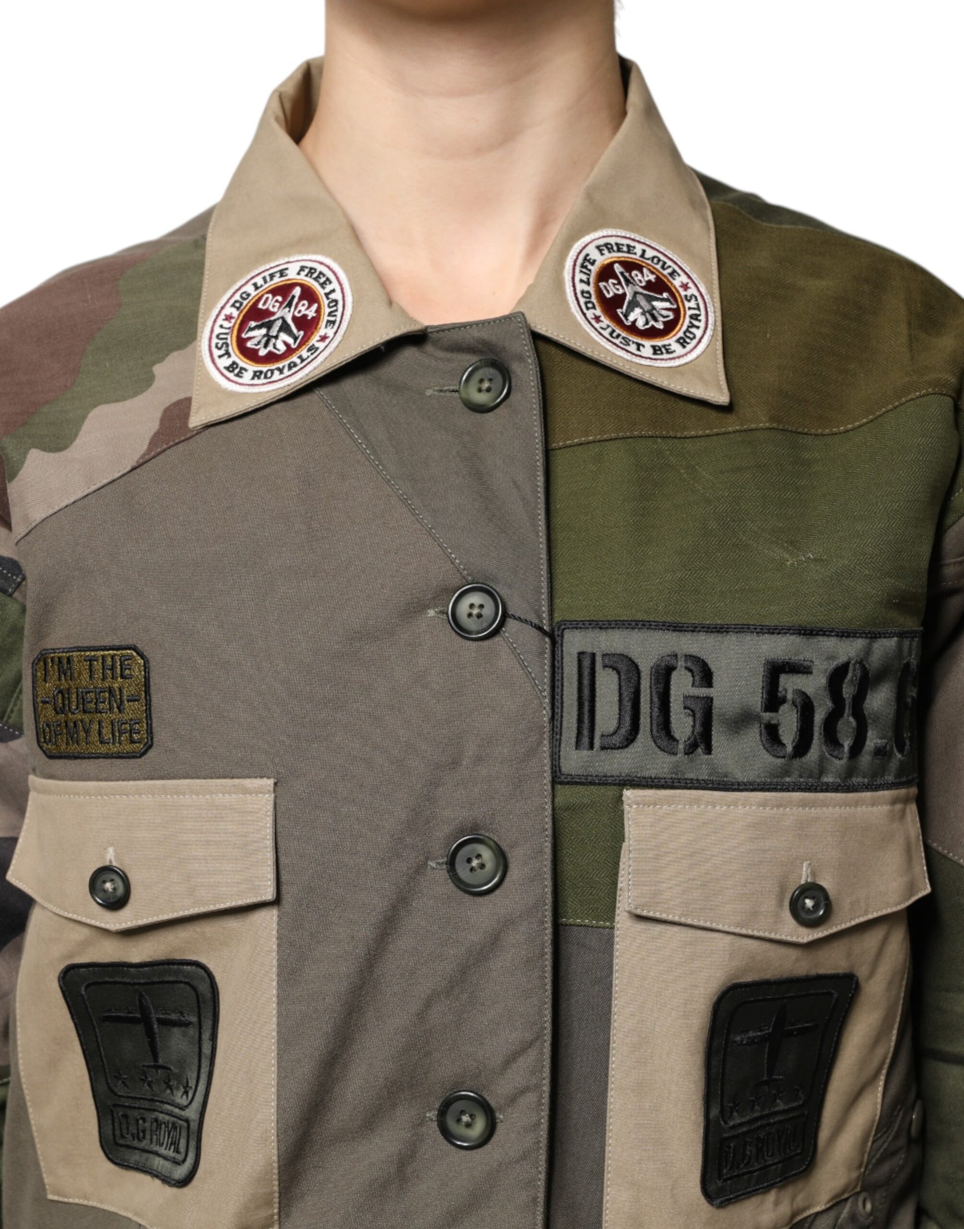 Veste boutonnée en coton vert militaire Dolce &amp; Gabbana