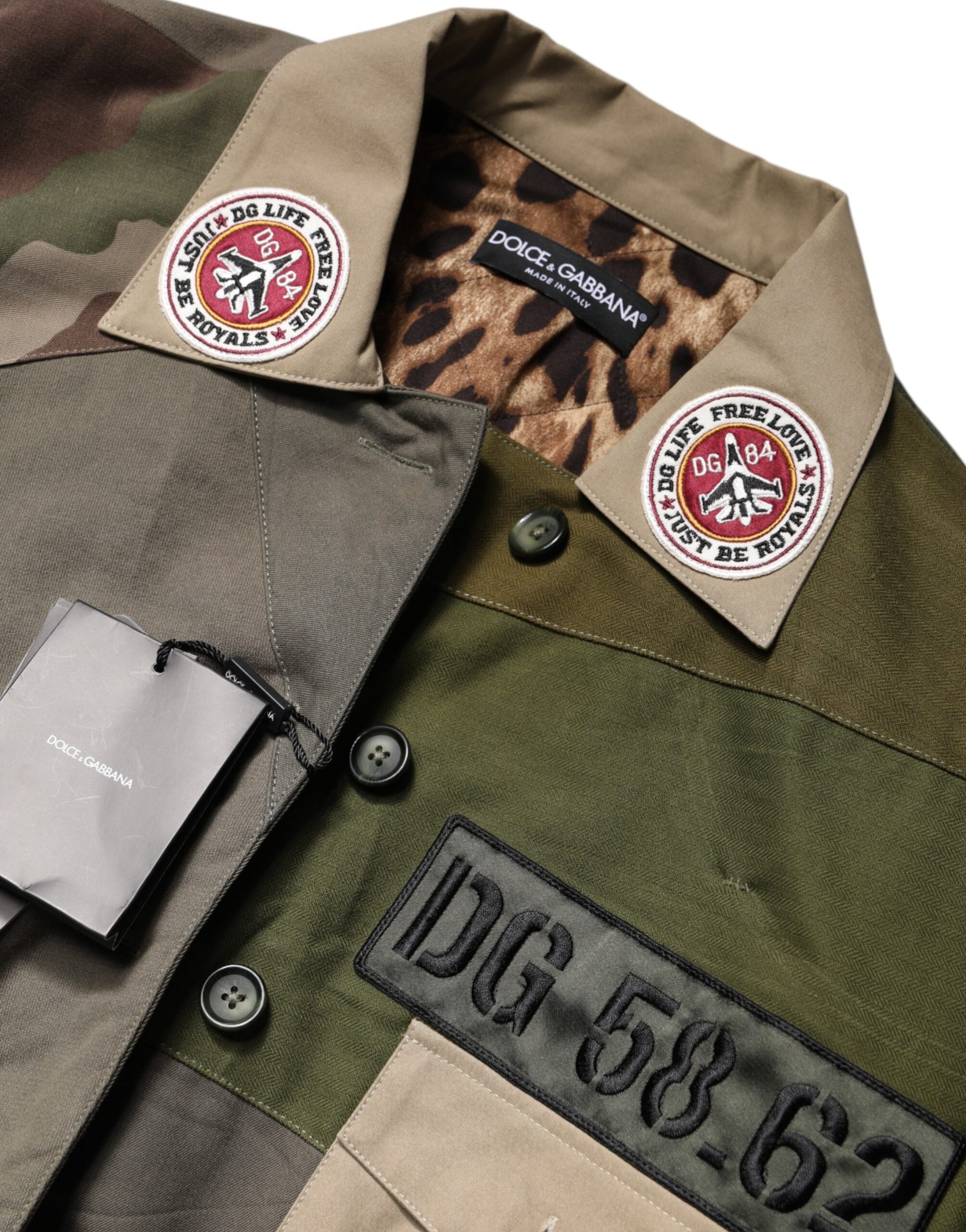 Veste boutonnée en coton vert militaire Dolce &amp; Gabbana
