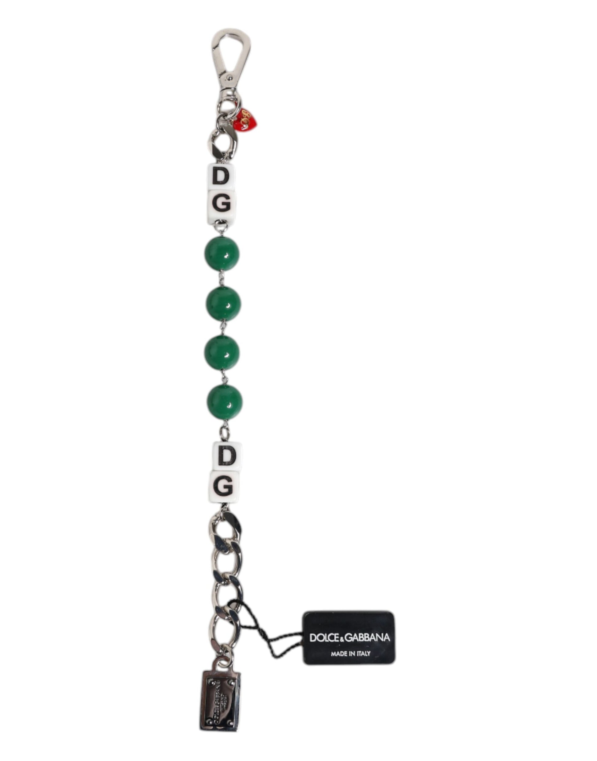 Bracelet Dolce &amp; Gabbana en laiton argenté avec perles et logo en forme de dés