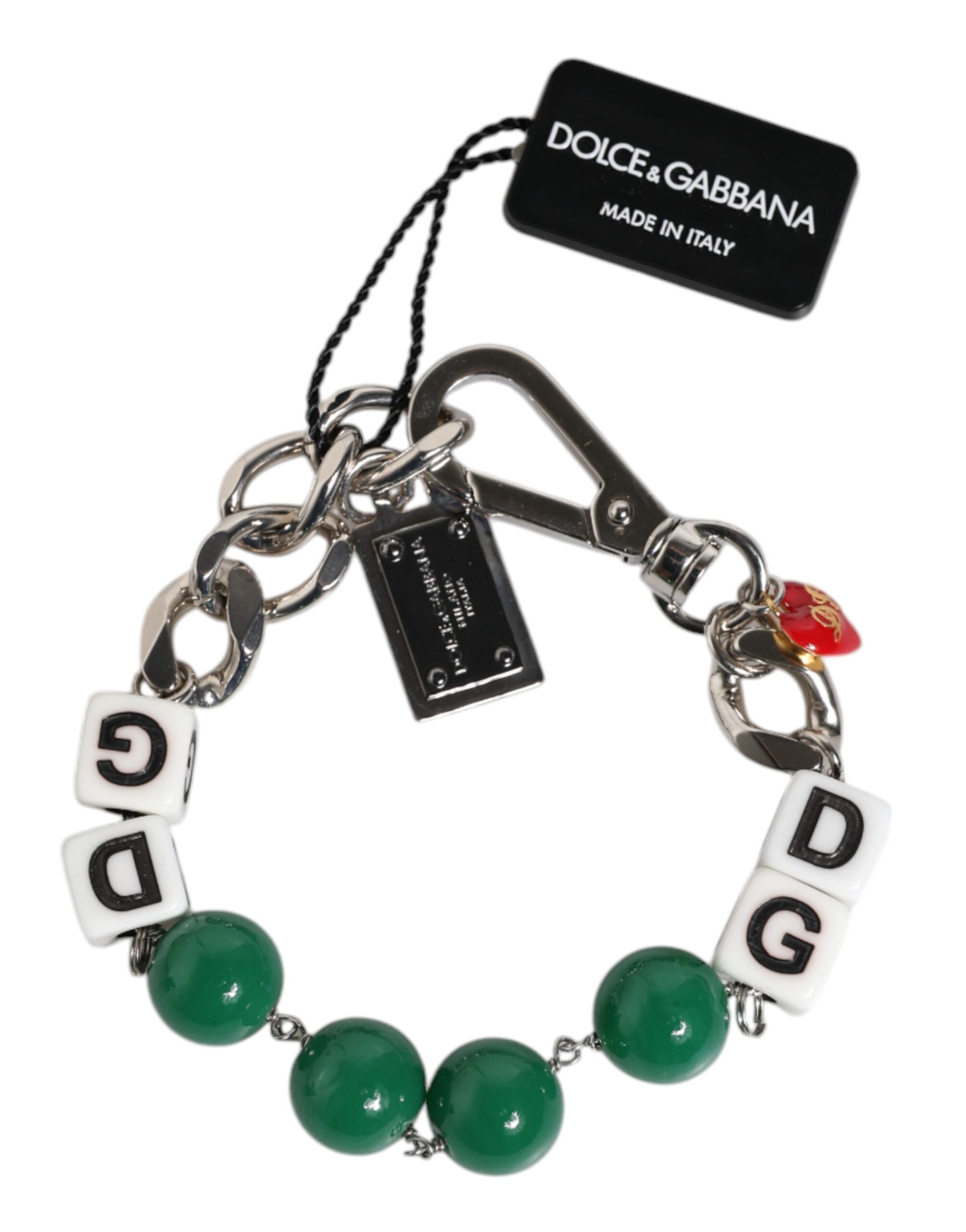 Bracelet Dolce &amp; Gabbana en laiton argenté avec perles et logo en forme de dés