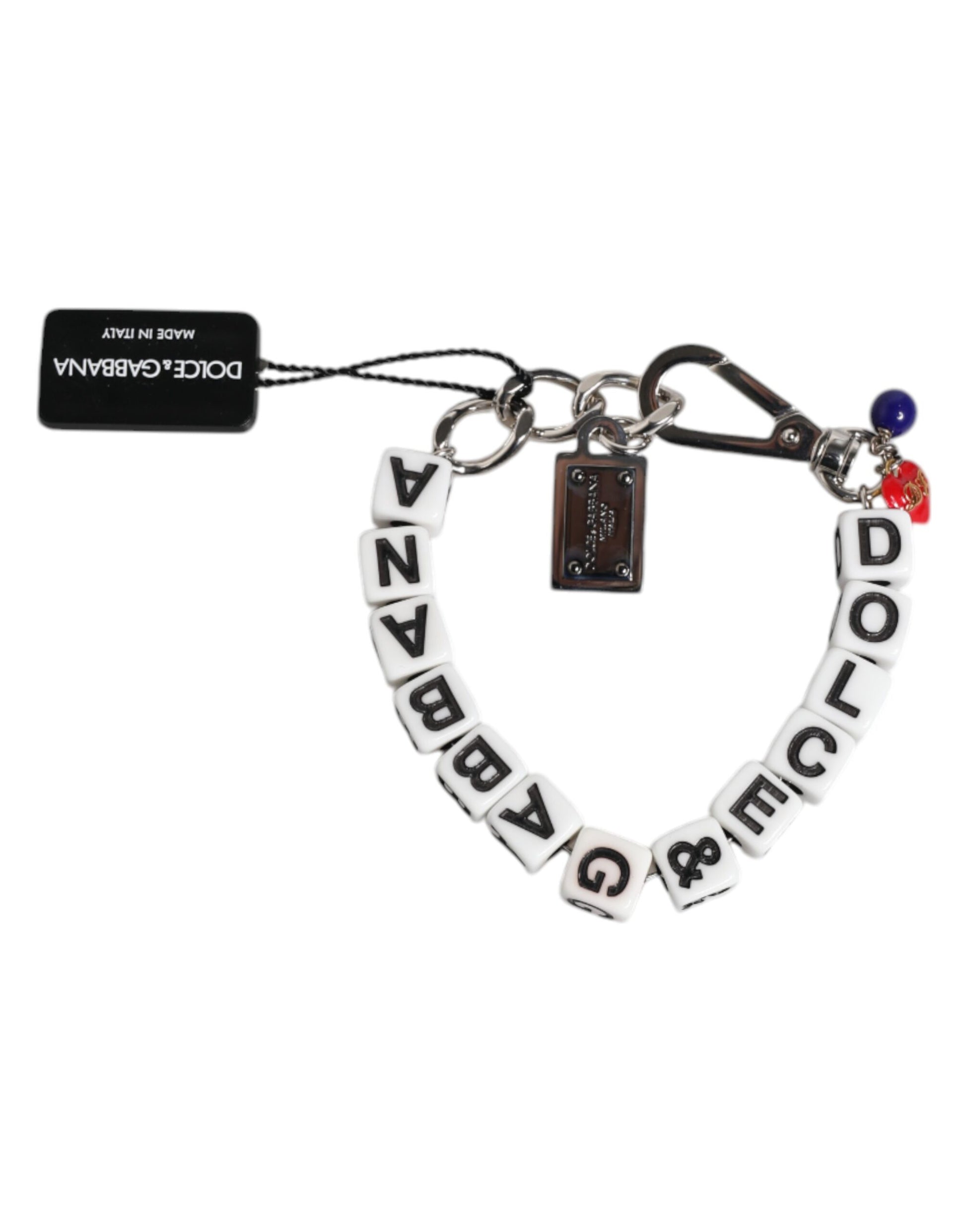 Bracelet à breloques Dolce &amp; Gabbana en laiton argenté avec logo en forme de dés