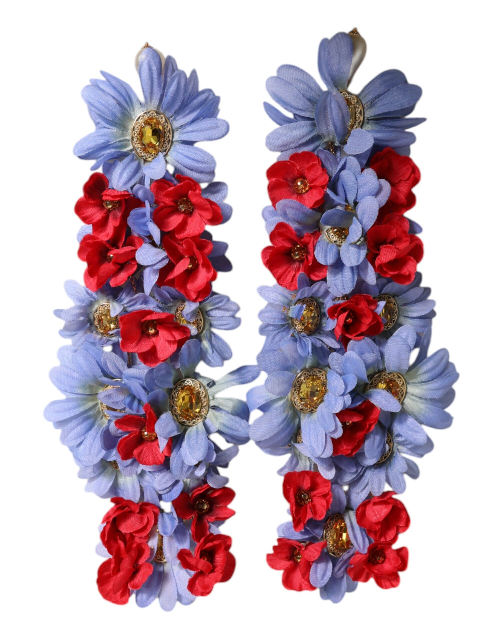 Boucles d'oreilles pendantes à clip Dolce &amp; Gabbana en laiton doré et cristaux floraux