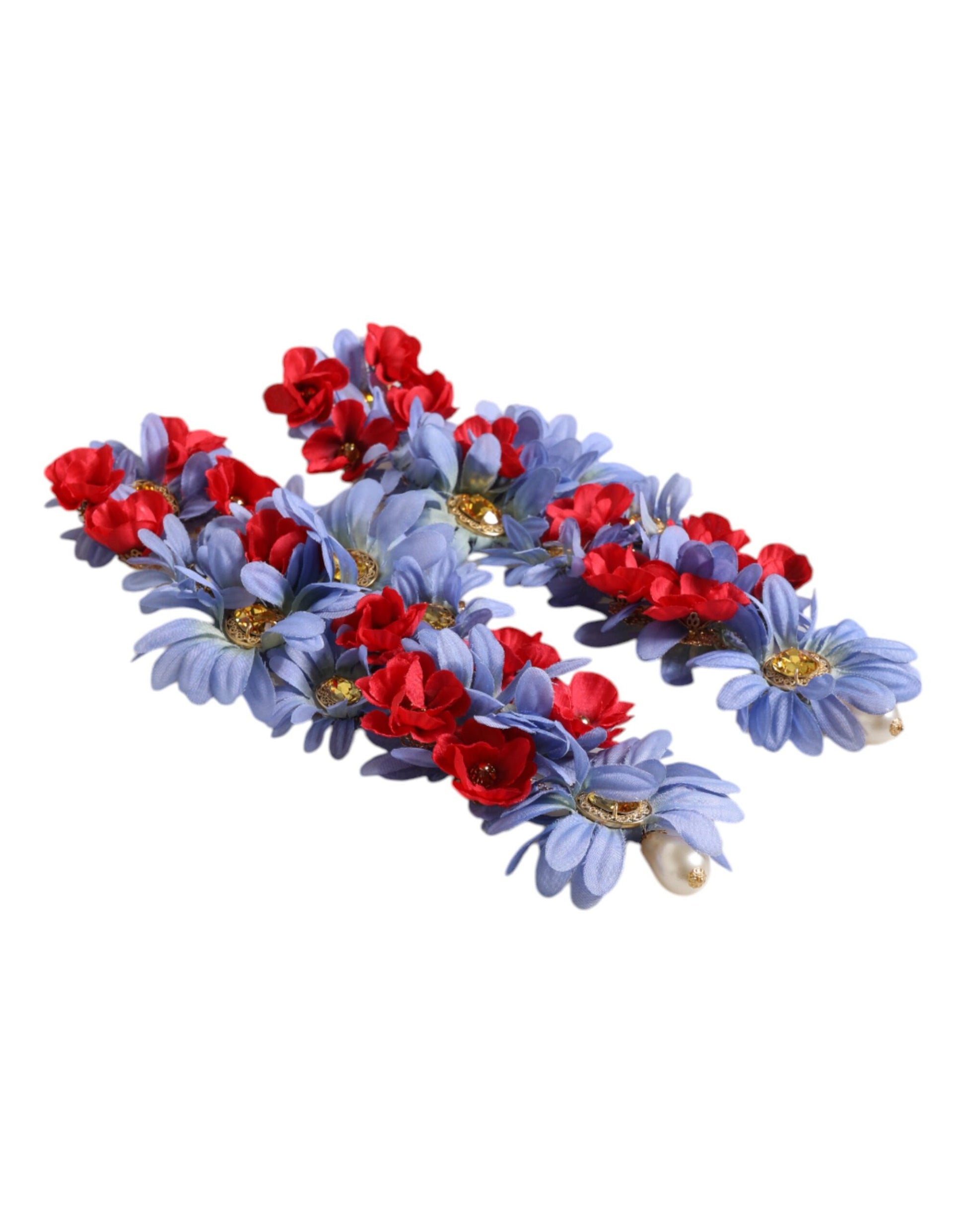 Boucles d'oreilles pendantes à clip Dolce &amp; Gabbana en laiton doré et cristaux floraux