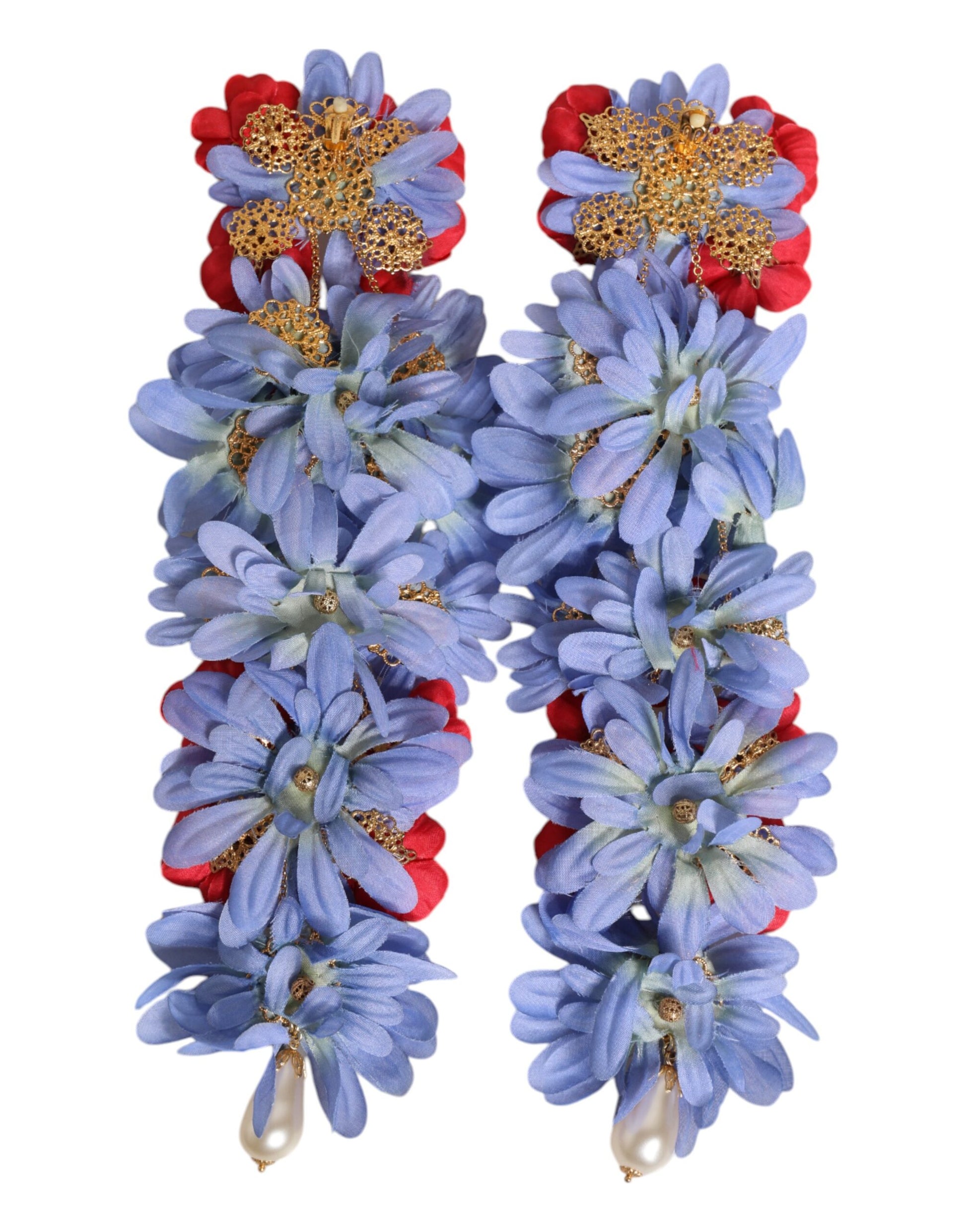 Boucles d'oreilles pendantes à clip Dolce &amp; Gabbana en laiton doré et cristaux floraux