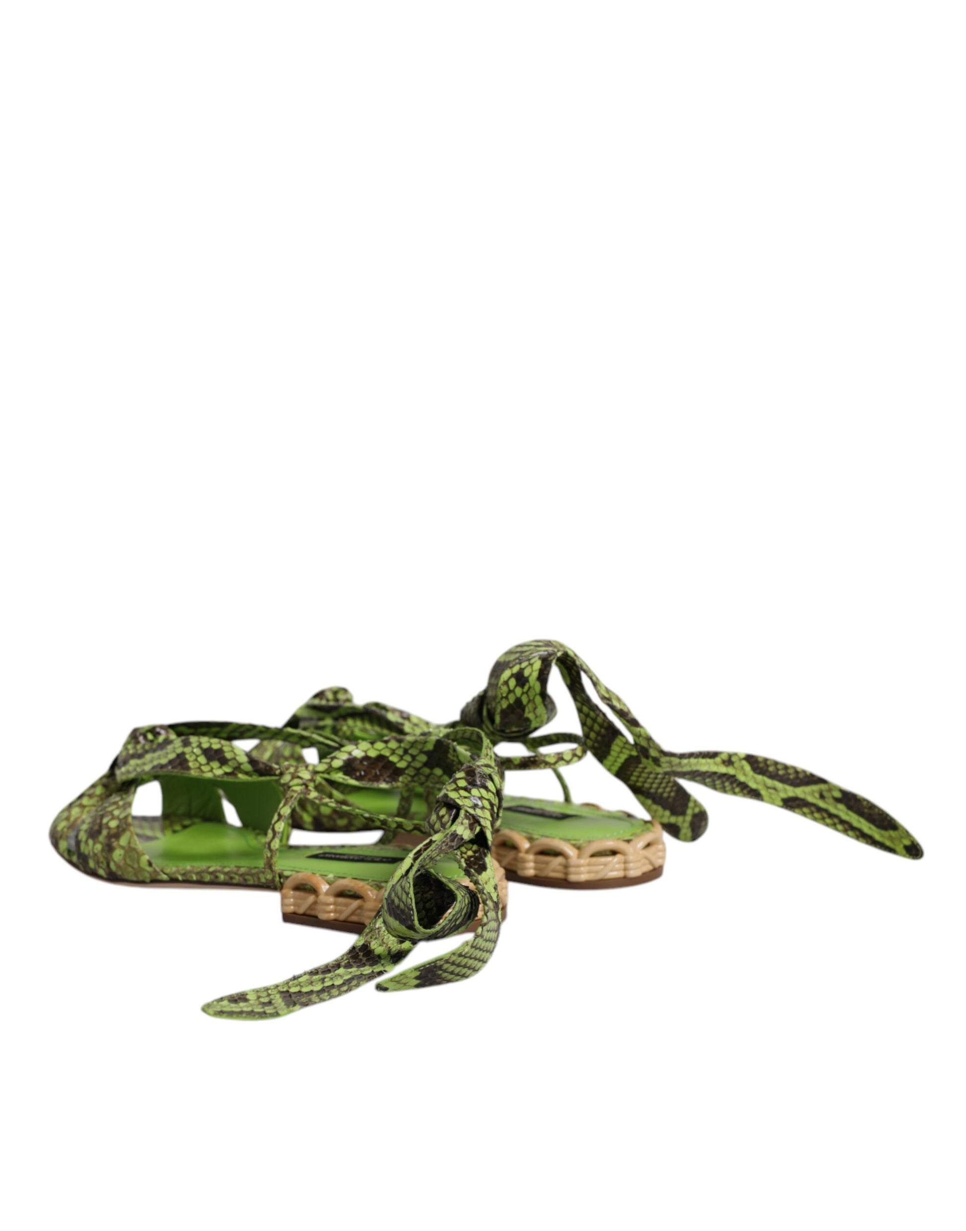 Sandales à bride cheville à imprimé animal vert Dolce &amp; Gabbana
