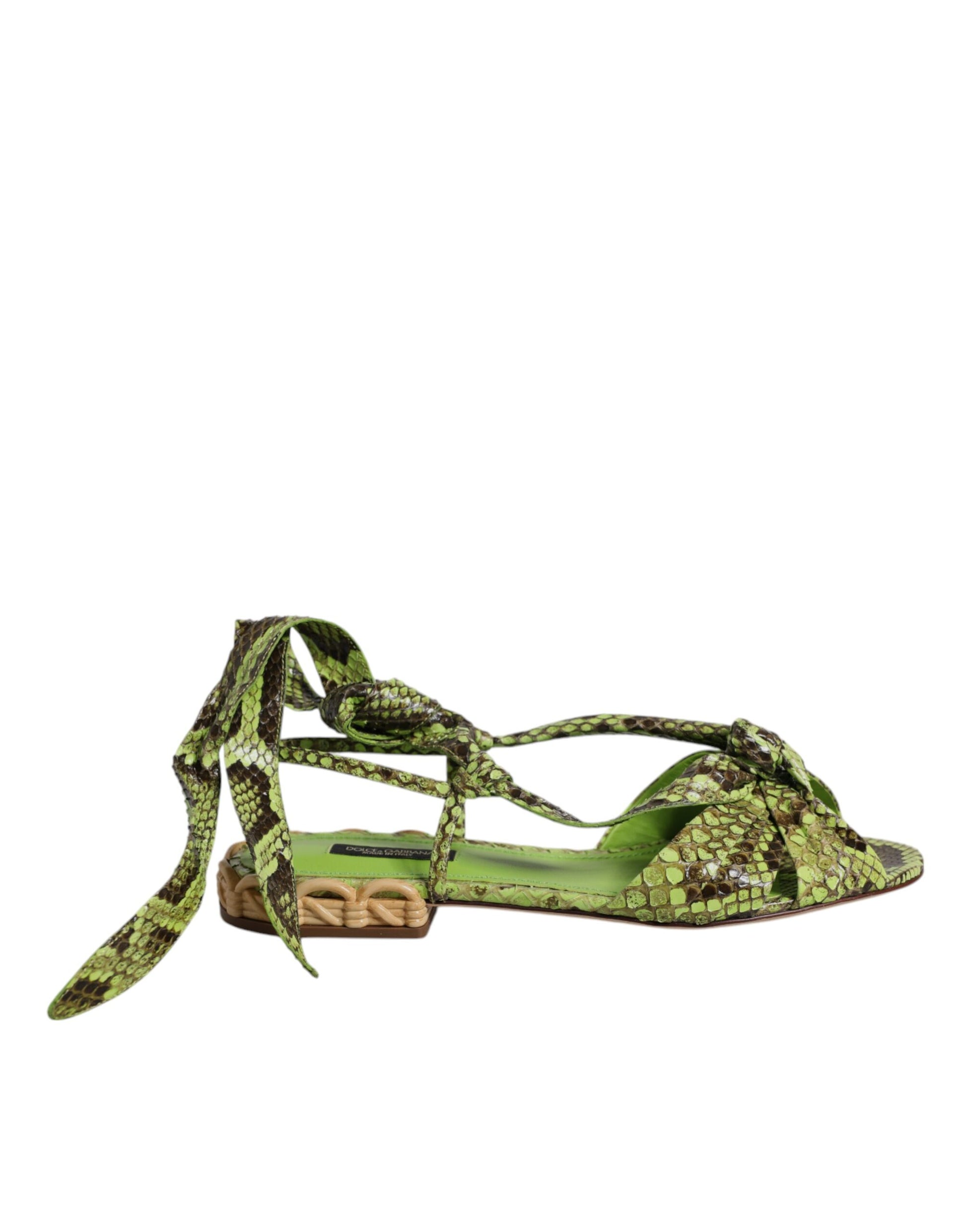 Sandales à bride cheville à imprimé animal vert Dolce &amp; Gabbana
