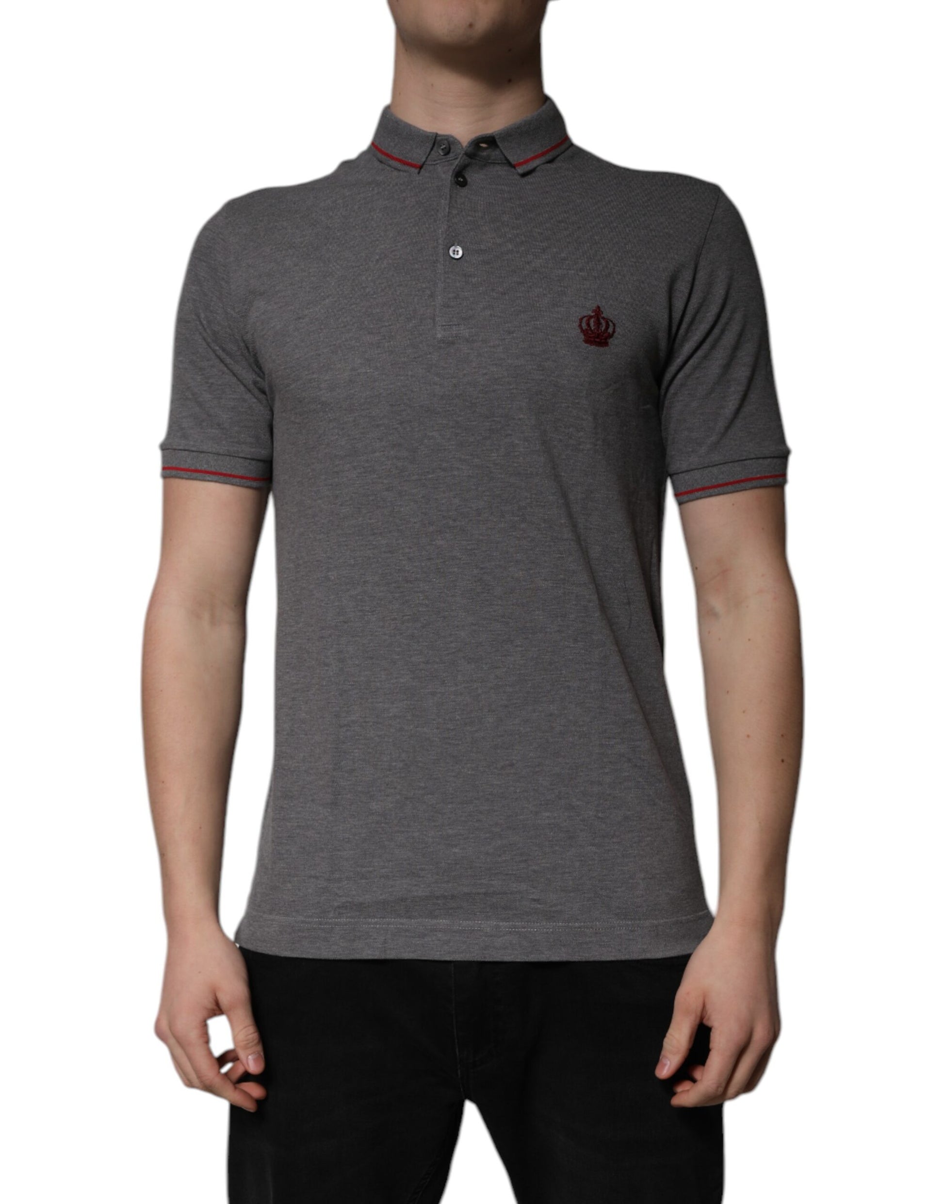 Polo Dolce &amp; Gabbana en coton gris à col couronne