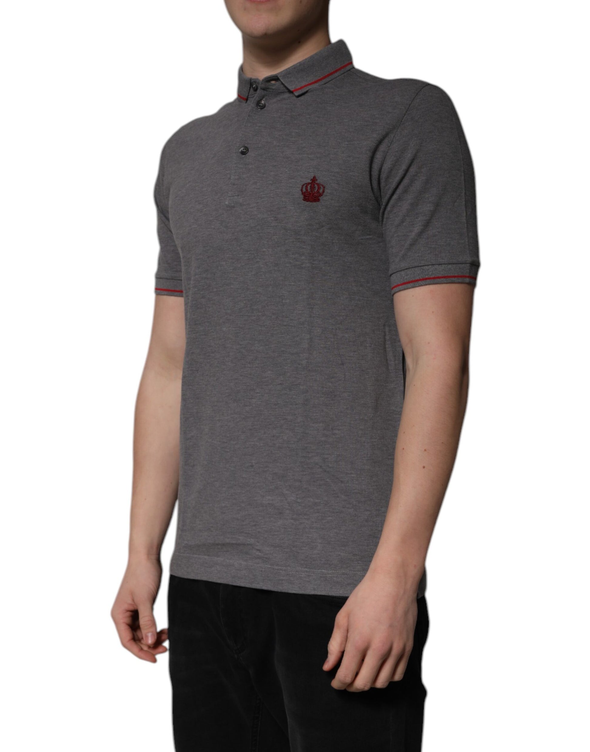 Polo Dolce &amp; Gabbana en coton gris à col couronne