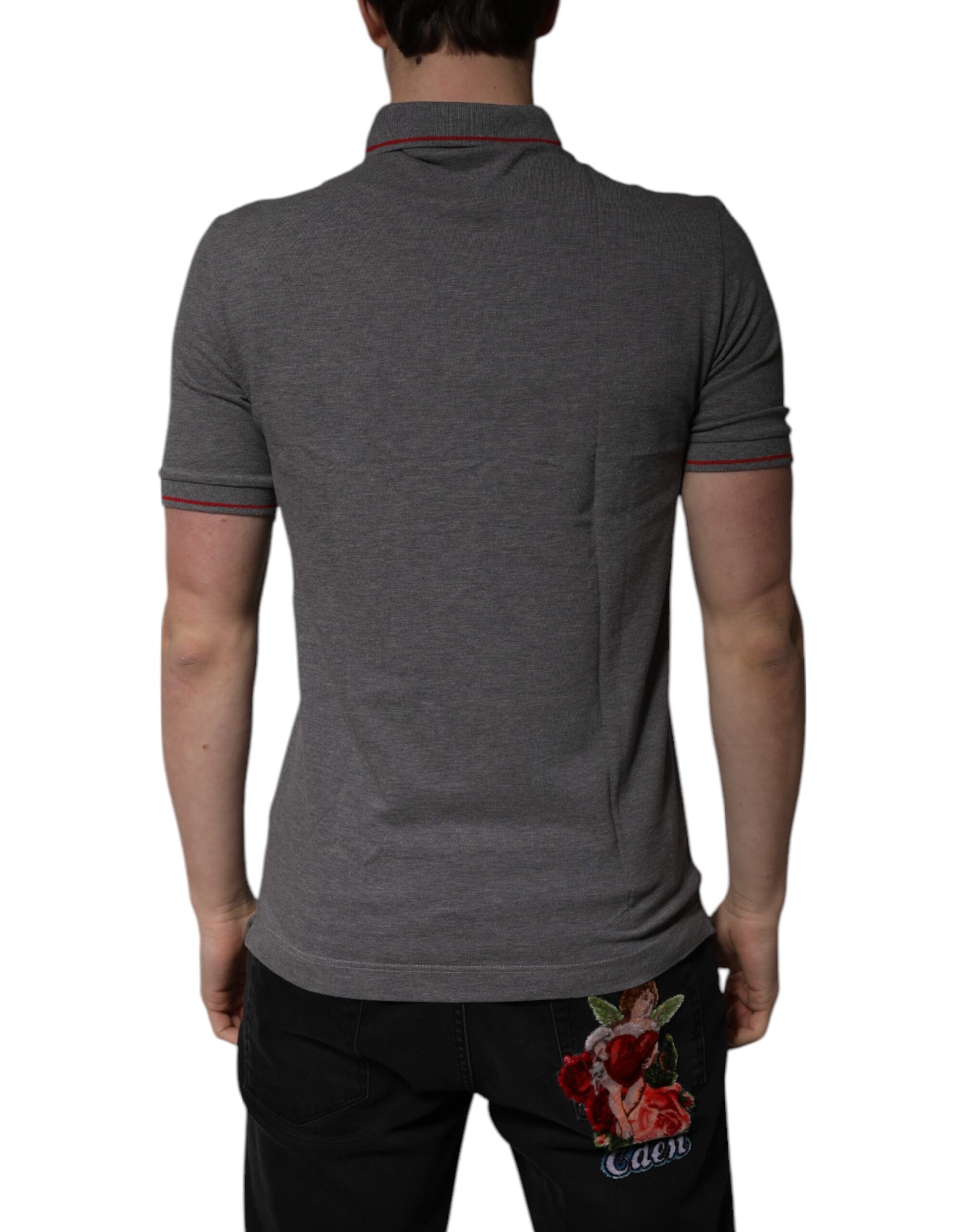 Polo Dolce &amp; Gabbana en coton gris à col couronne