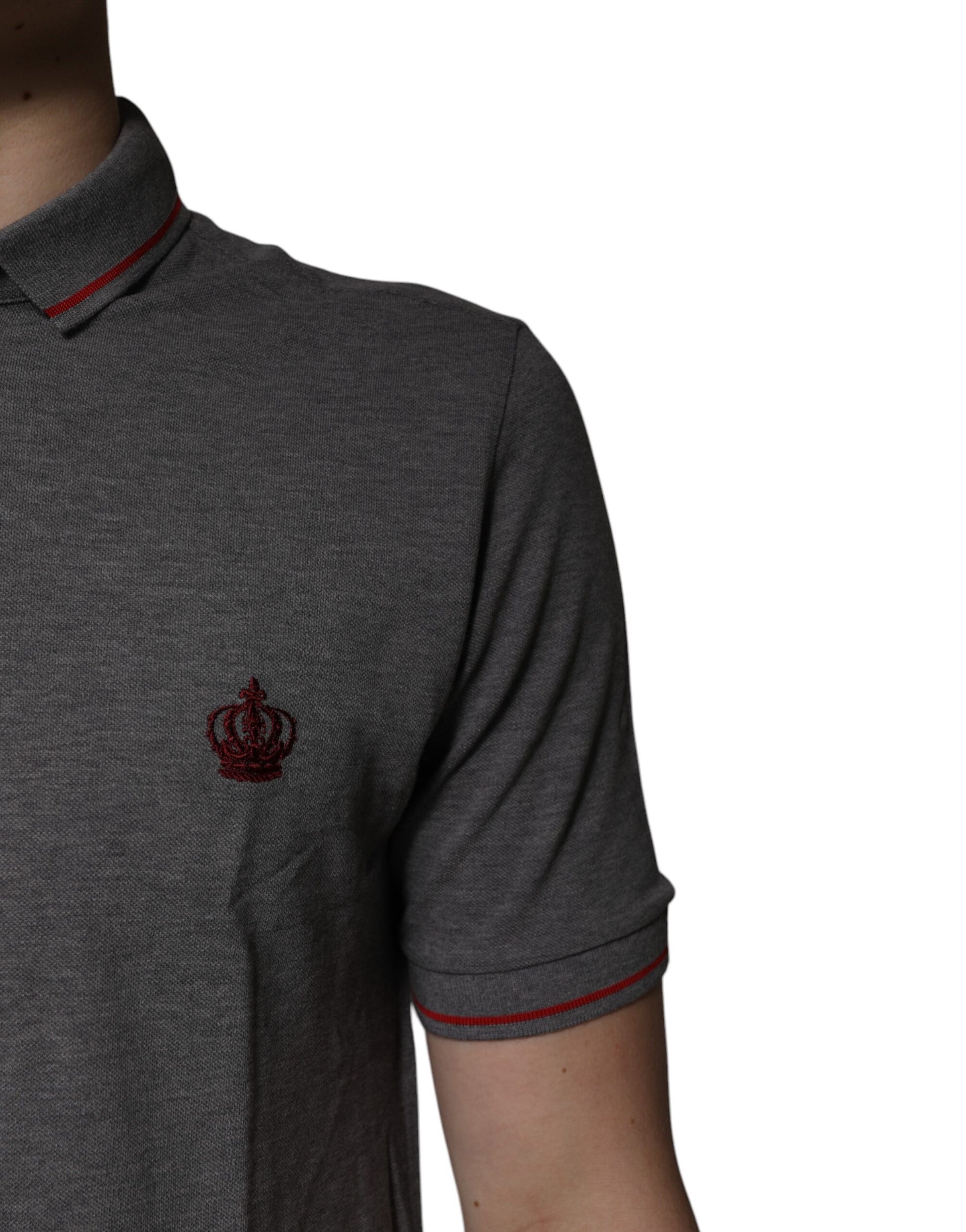 Polo Dolce &amp; Gabbana en coton gris à col couronne