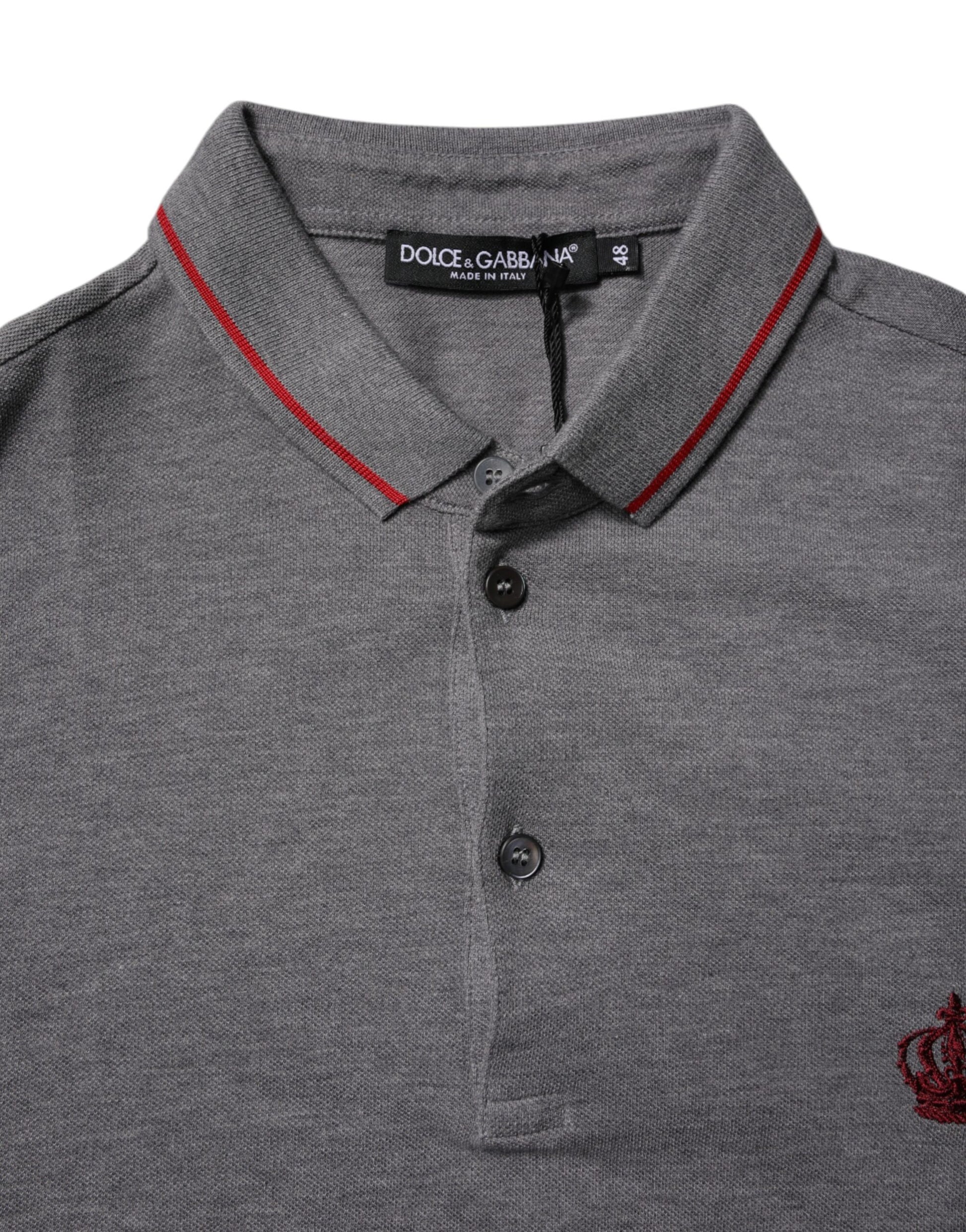 Polo Dolce &amp; Gabbana en coton gris à col couronne