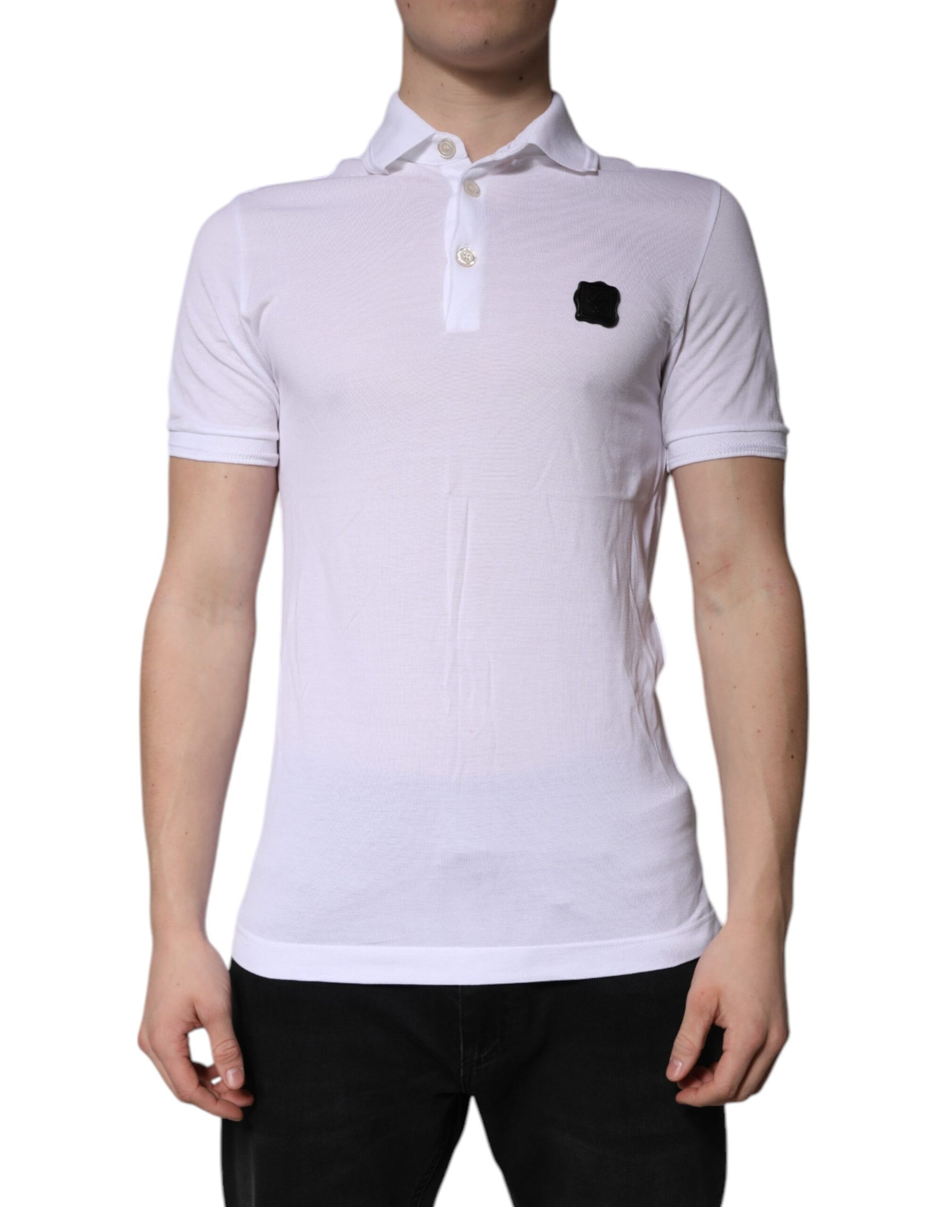 Polo à col en coton blanc avec logo Dolce &amp; Gabbana
