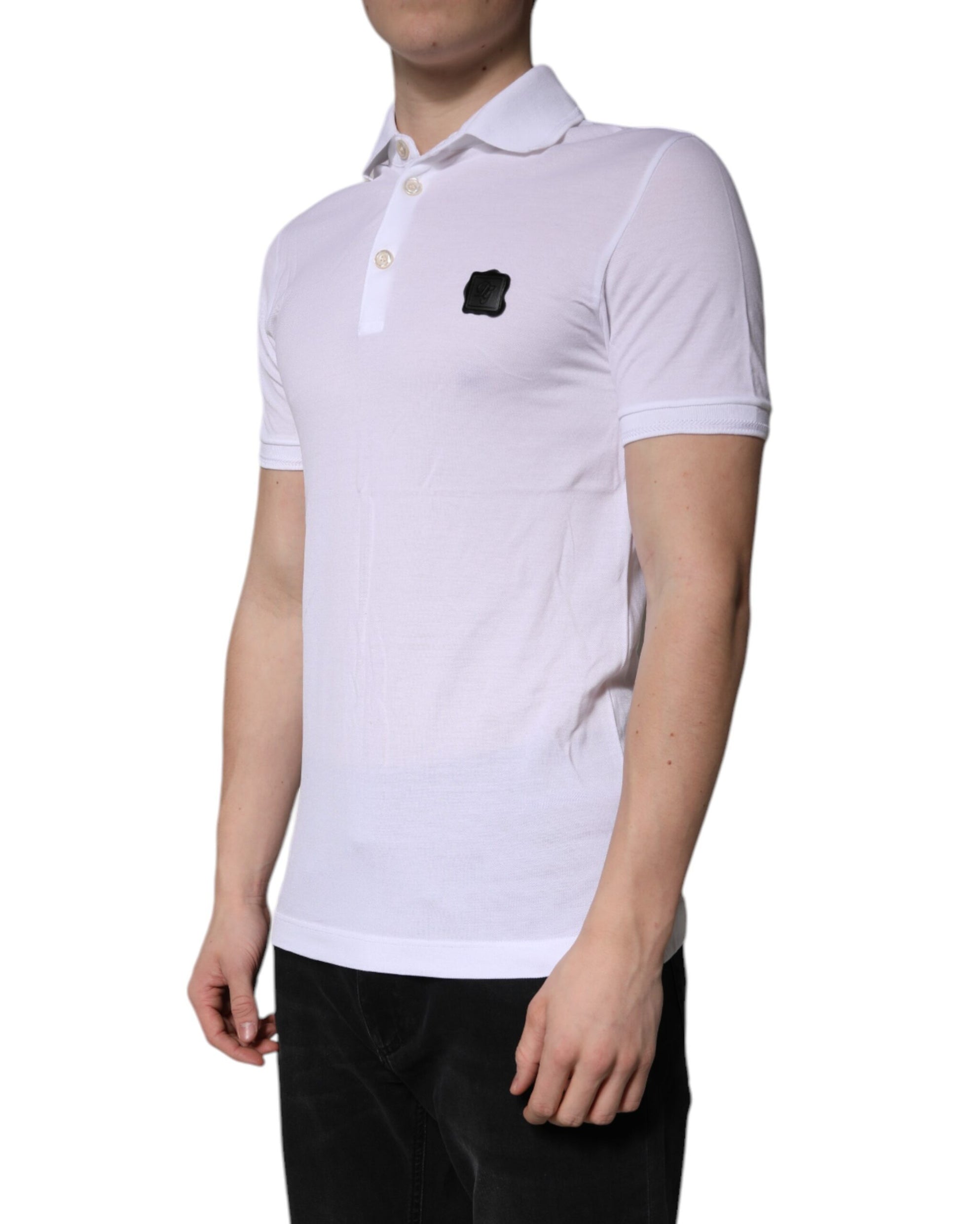 Polo à col en coton blanc avec logo Dolce &amp; Gabbana
