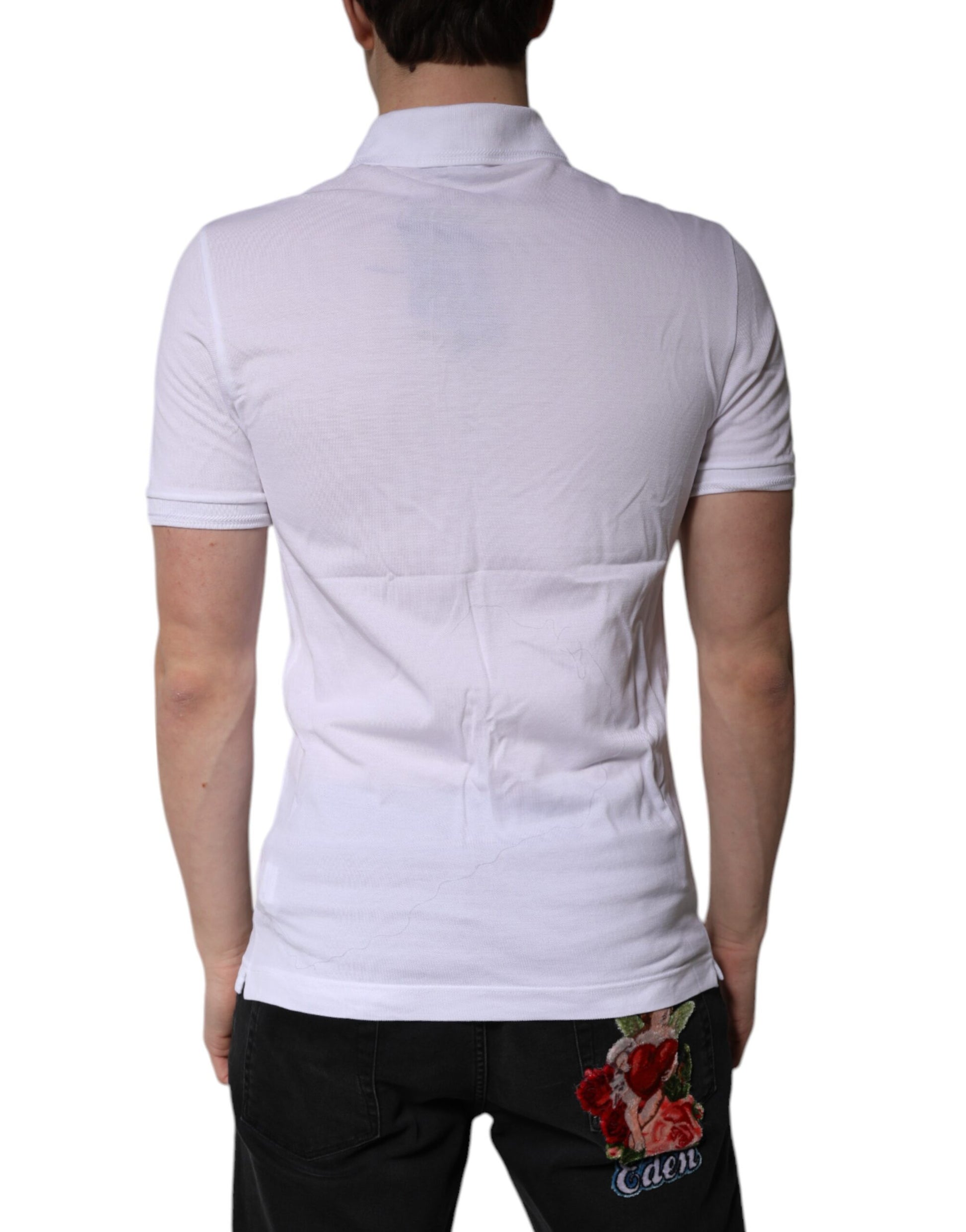Polo à col en coton blanc avec logo Dolce &amp; Gabbana