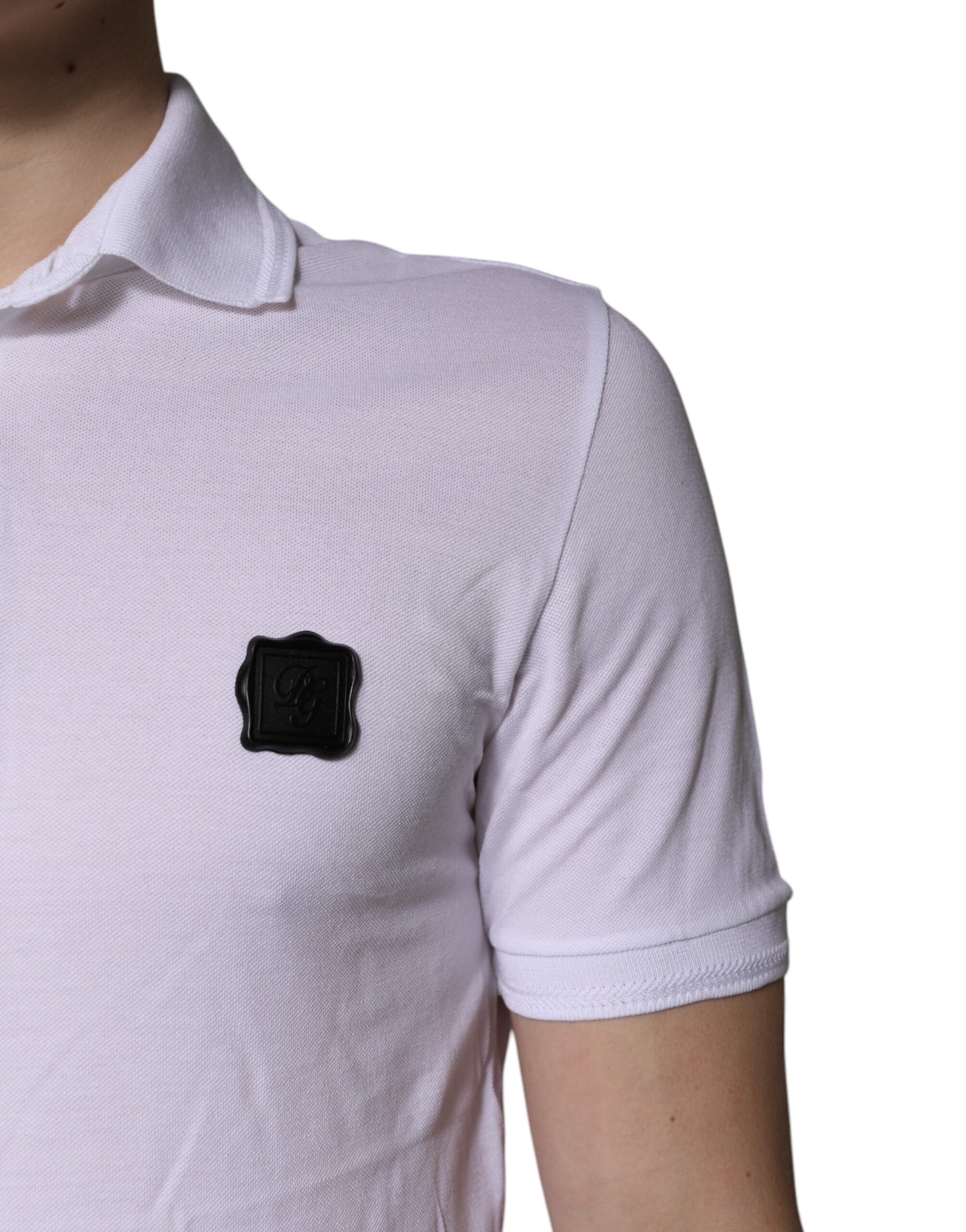 Polo à col en coton blanc avec logo Dolce &amp; Gabbana