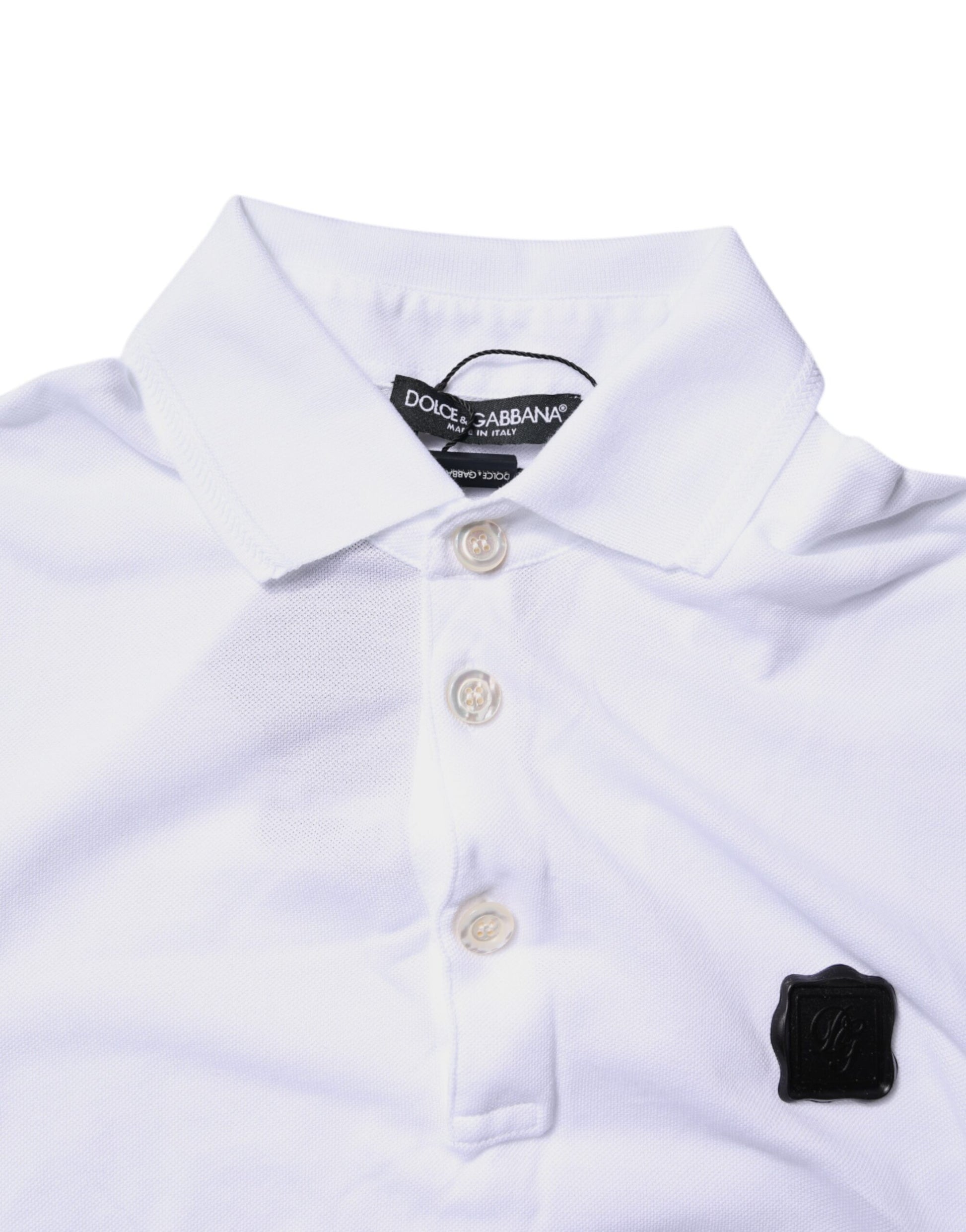Polo à col en coton blanc avec logo Dolce &amp; Gabbana