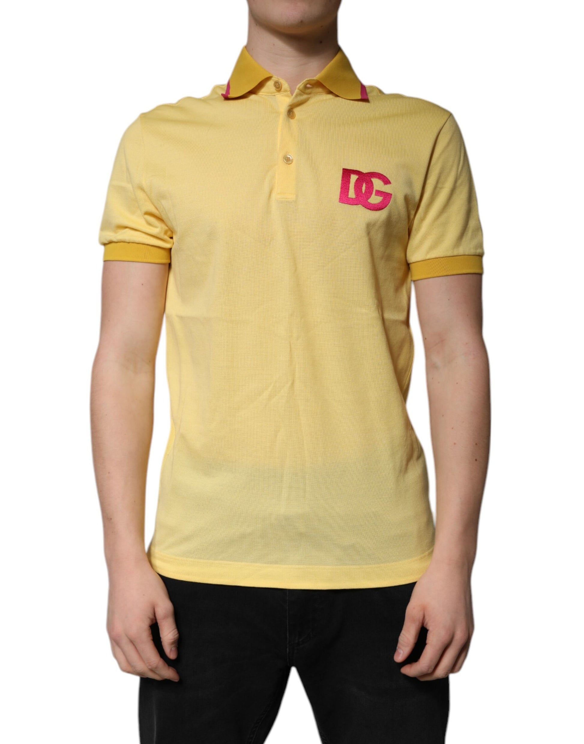 Polo à col et logo en coton jaune Dolce &amp; Gabbana