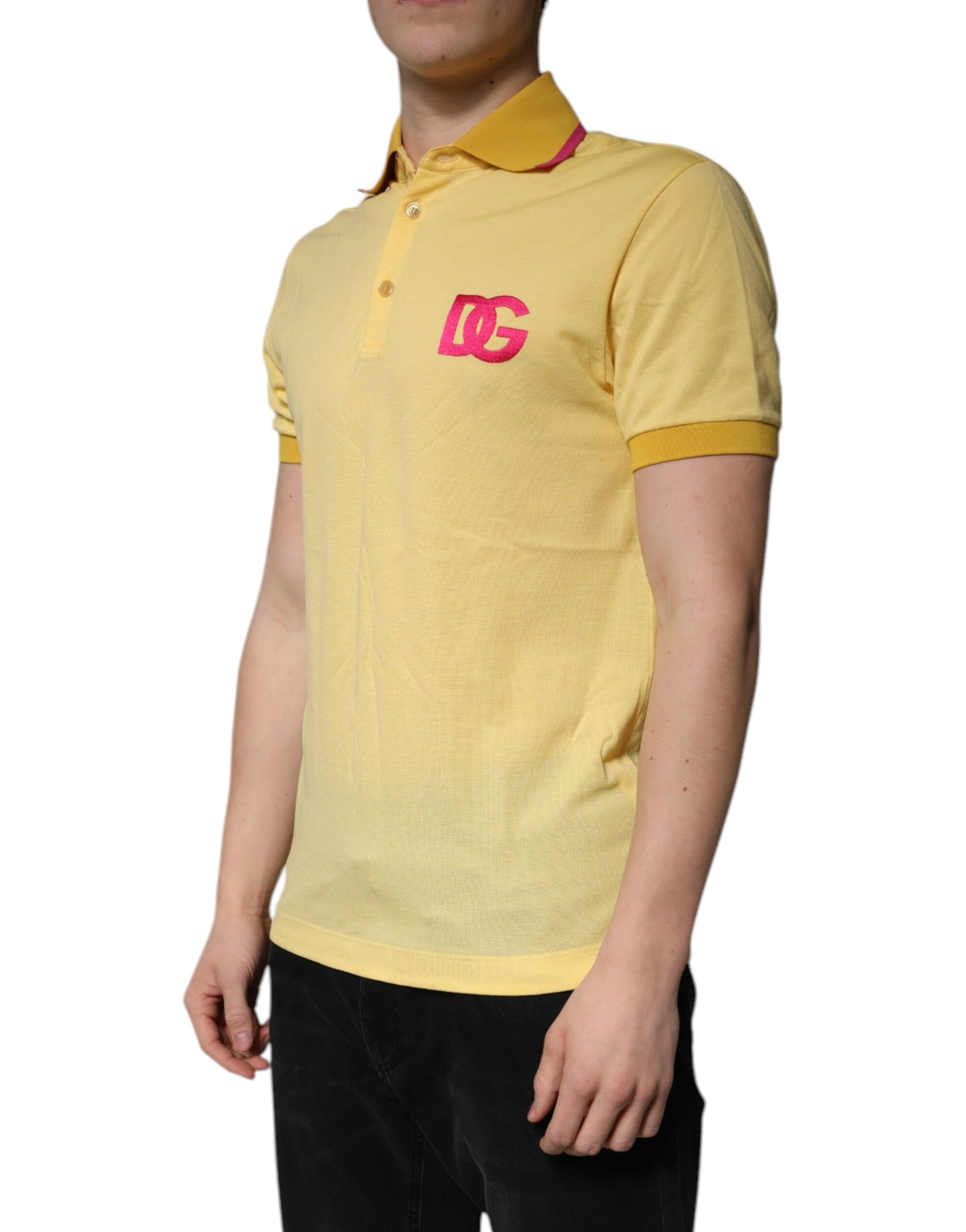 Polo à col et logo en coton jaune Dolce &amp; Gabbana