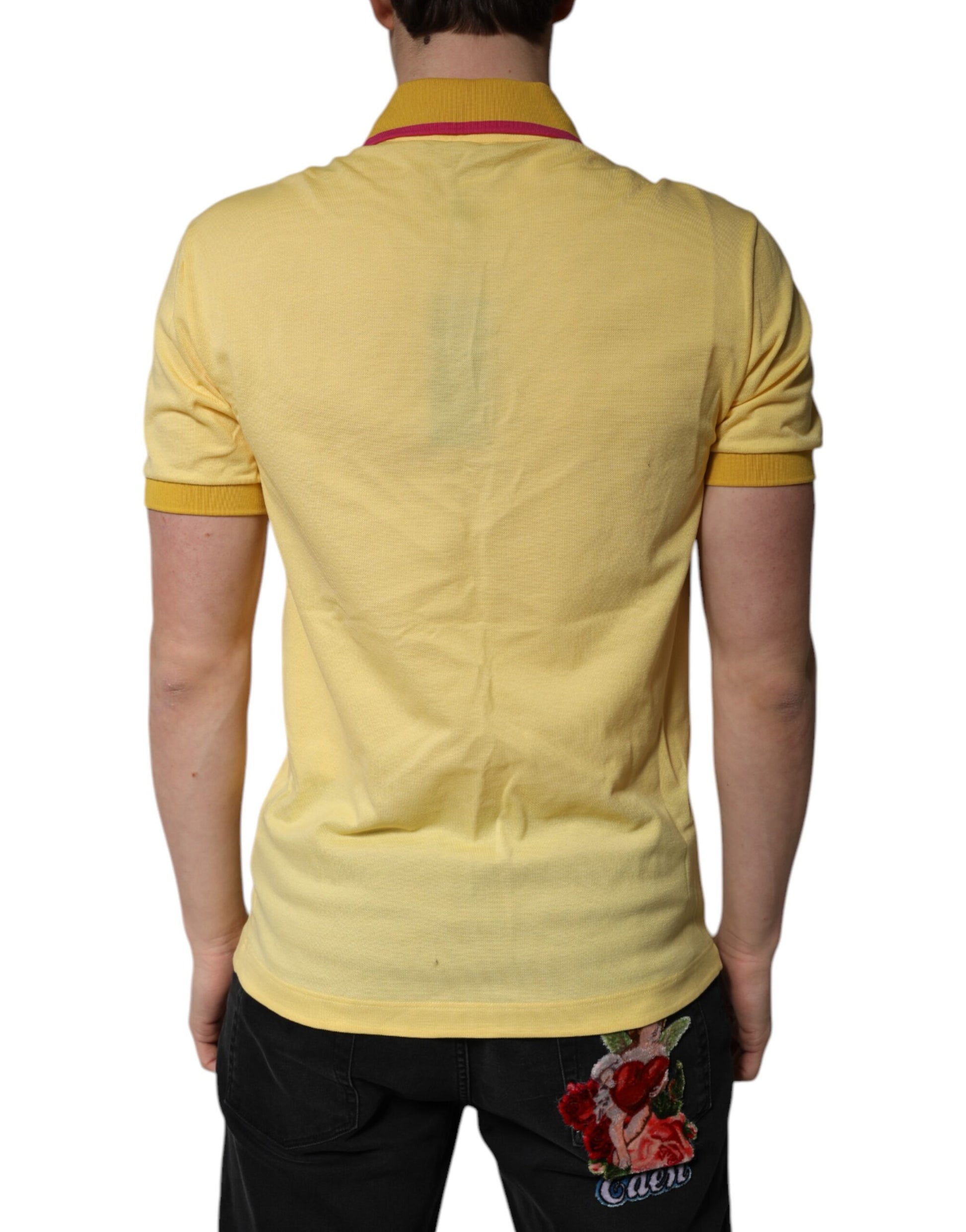 Polo à col et logo en coton jaune Dolce &amp; Gabbana
