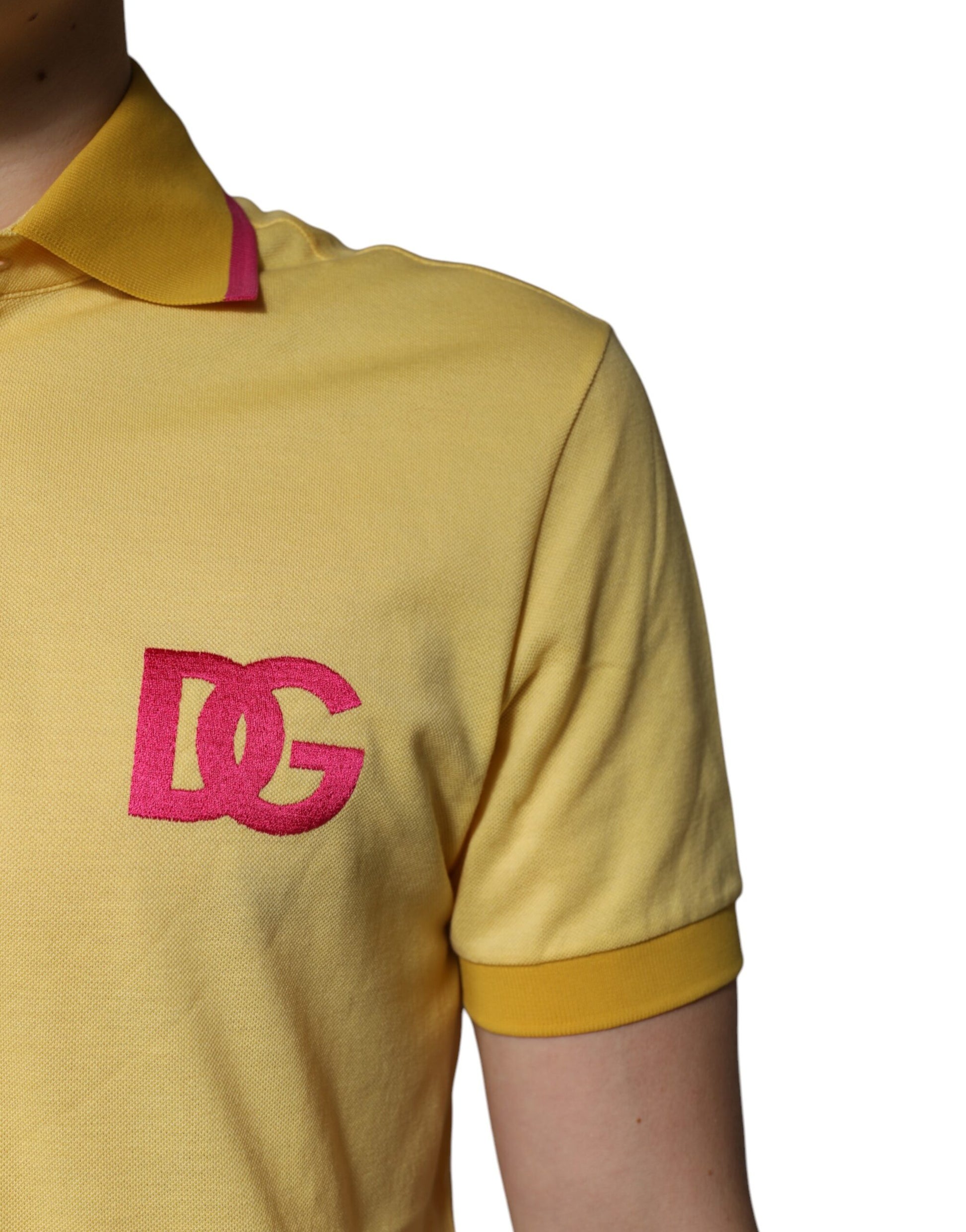 Polo à col et logo en coton jaune Dolce &amp; Gabbana