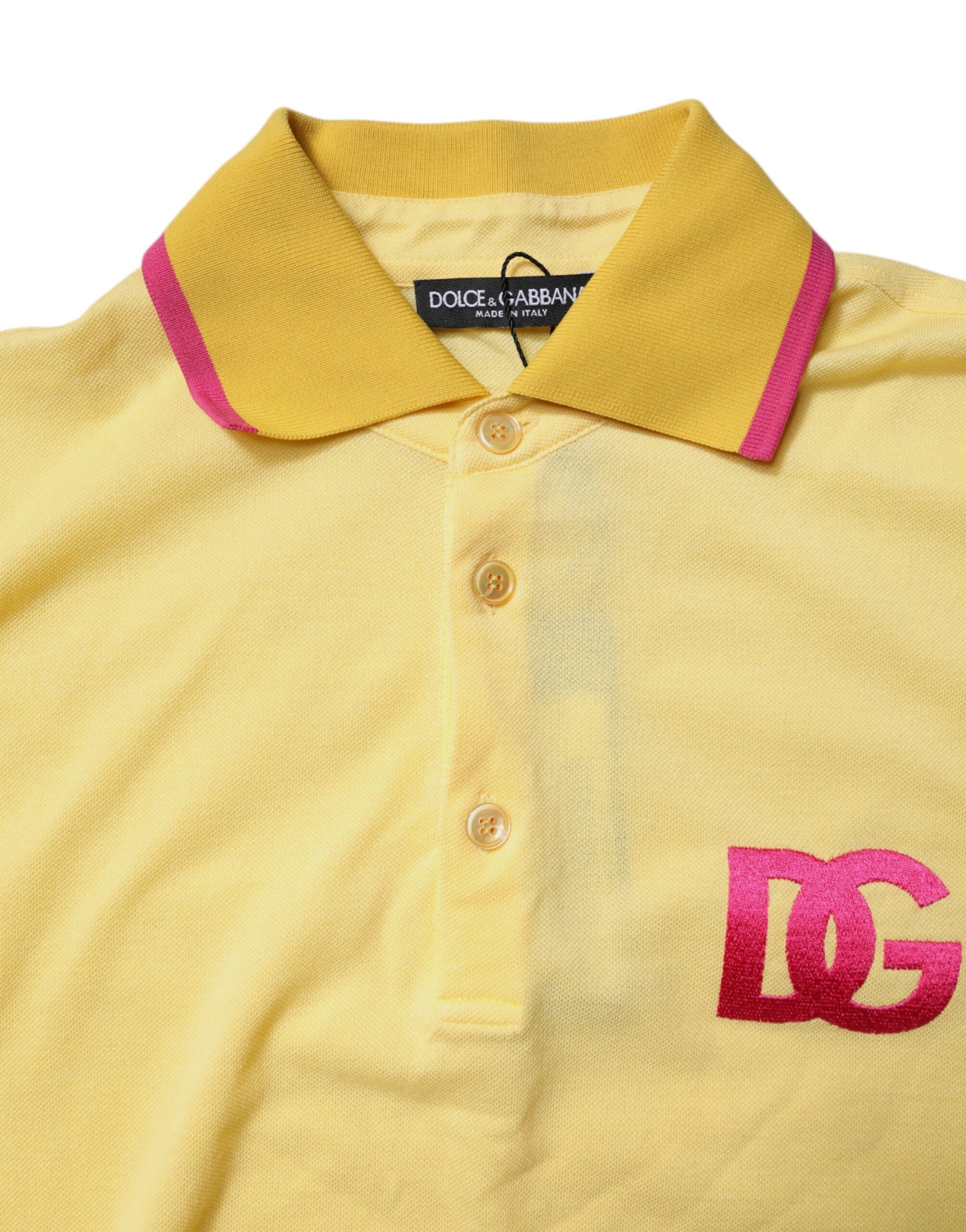 Polo à col et logo en coton jaune Dolce &amp; Gabbana