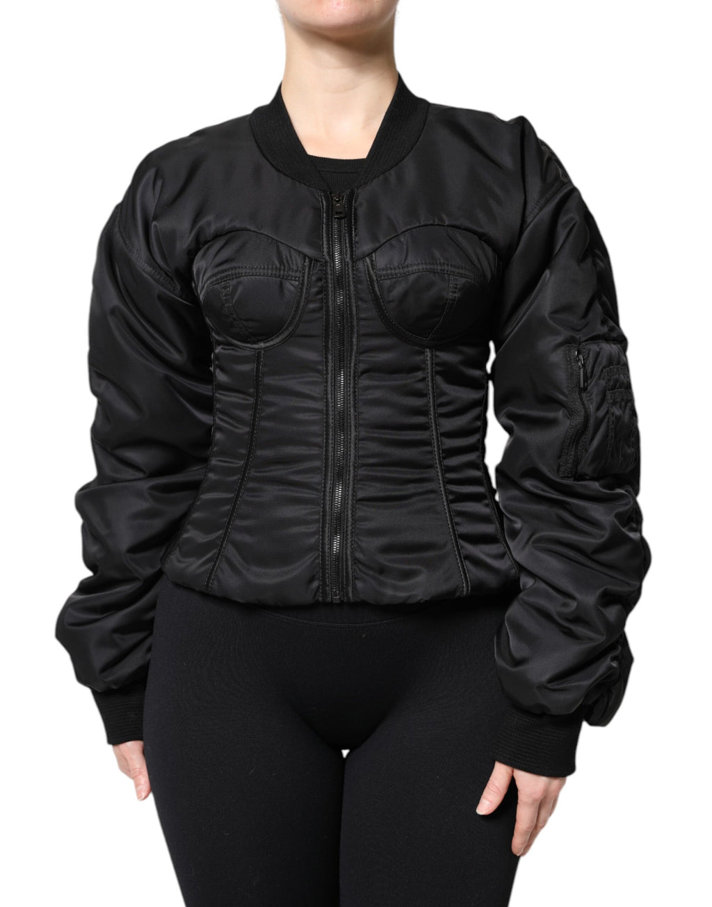Veste corset bustier zippée en nylon noir Dolce &amp; Gabbana