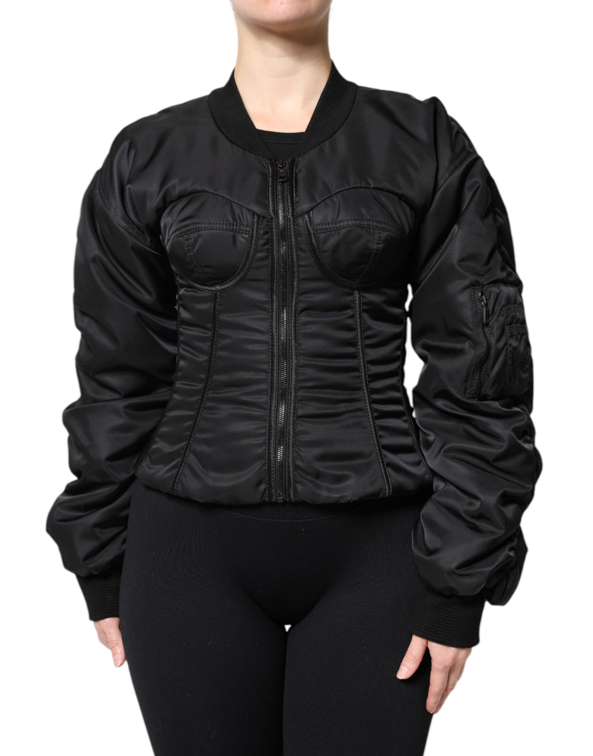Veste corset bustier zippée en nylon noir Dolce &amp; Gabbana