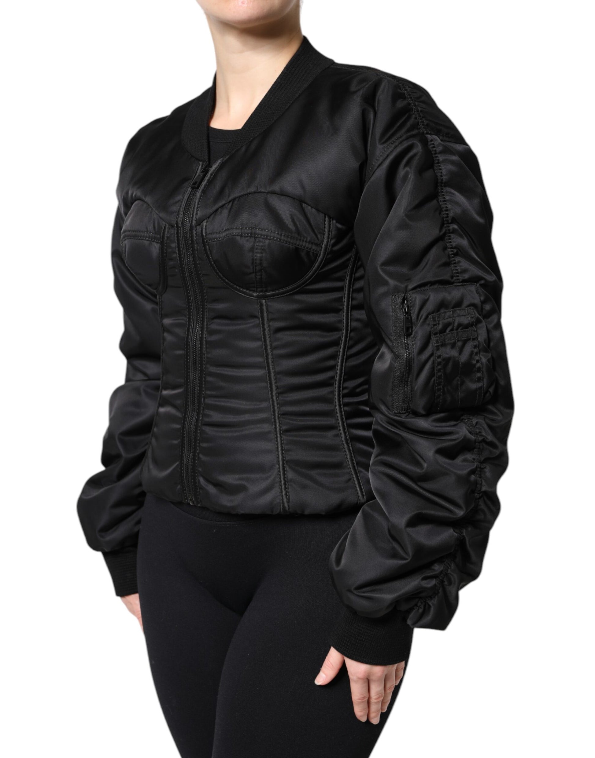 Veste corset bustier zippée en nylon noir Dolce &amp; Gabbana