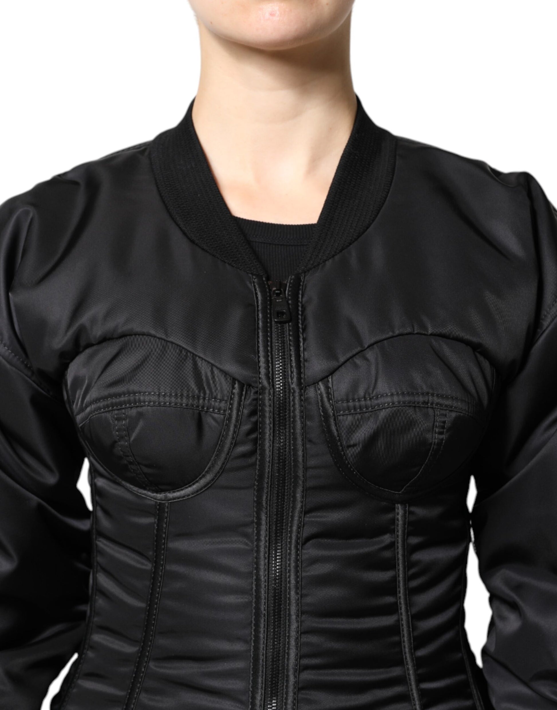 Veste corset bustier zippée en nylon noir Dolce &amp; Gabbana