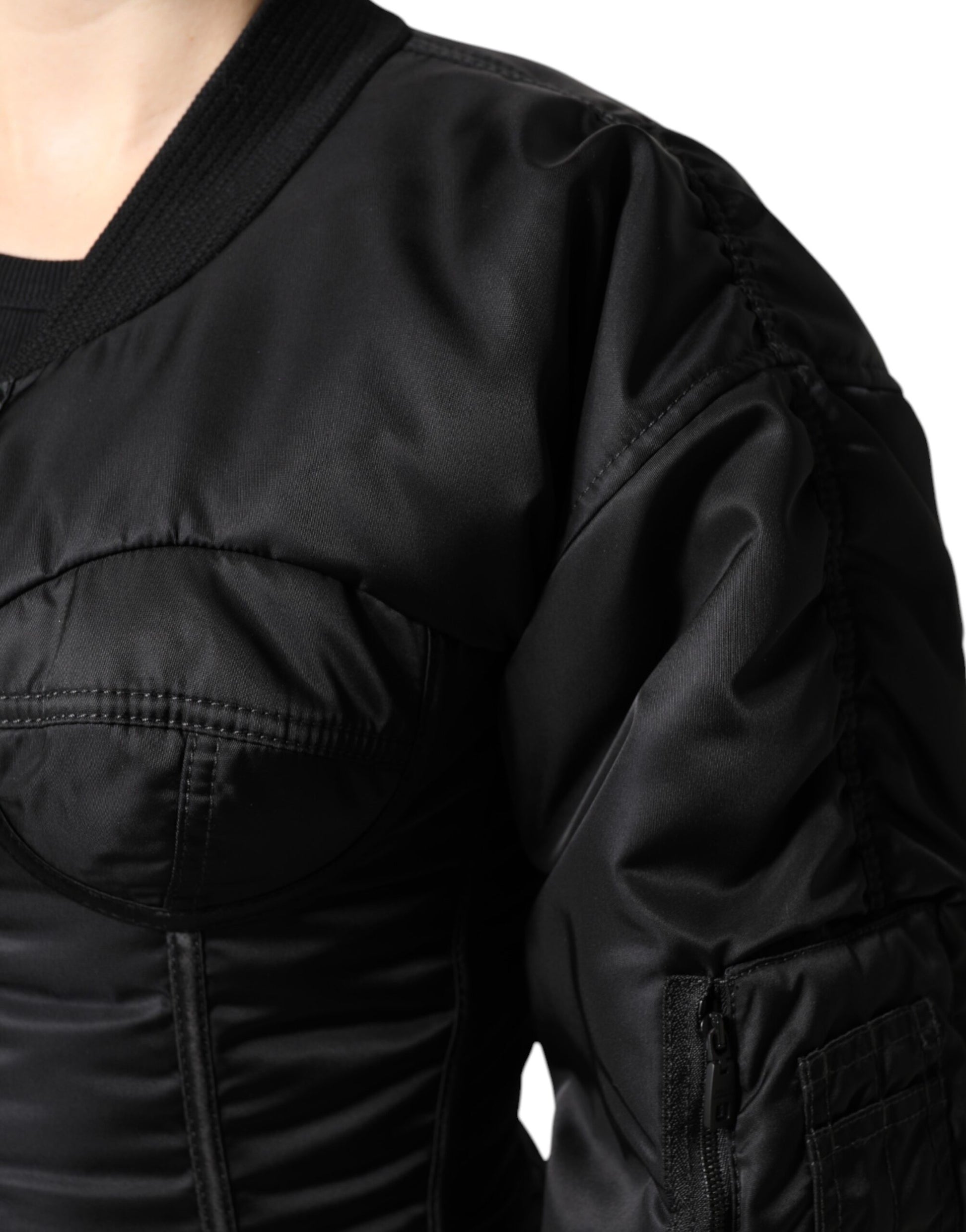 Veste corset bustier zippée en nylon noir Dolce &amp; Gabbana
