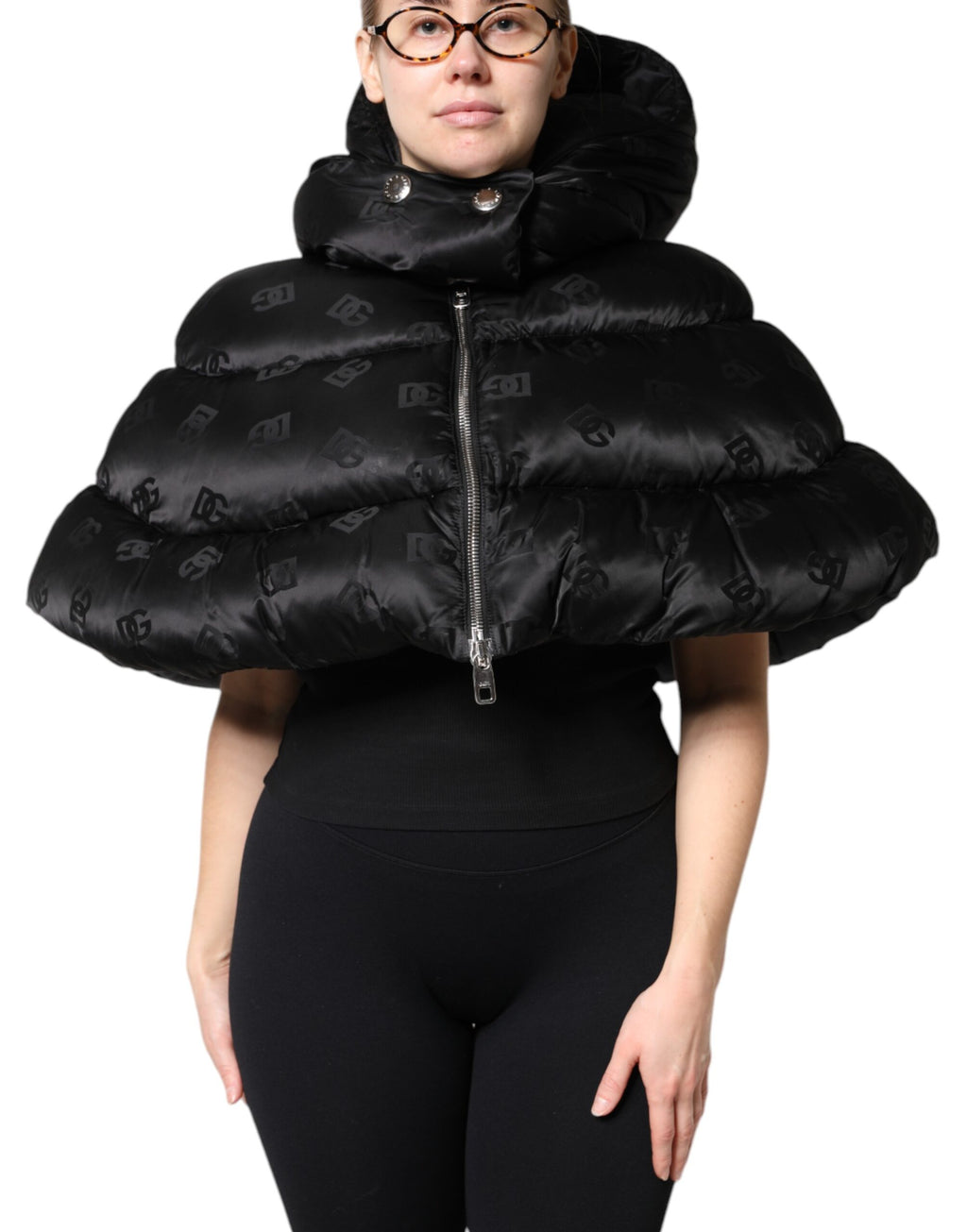 Dolce &amp; Gabbana Doudoune courte noire à capuche et fermeture éclair intégrale