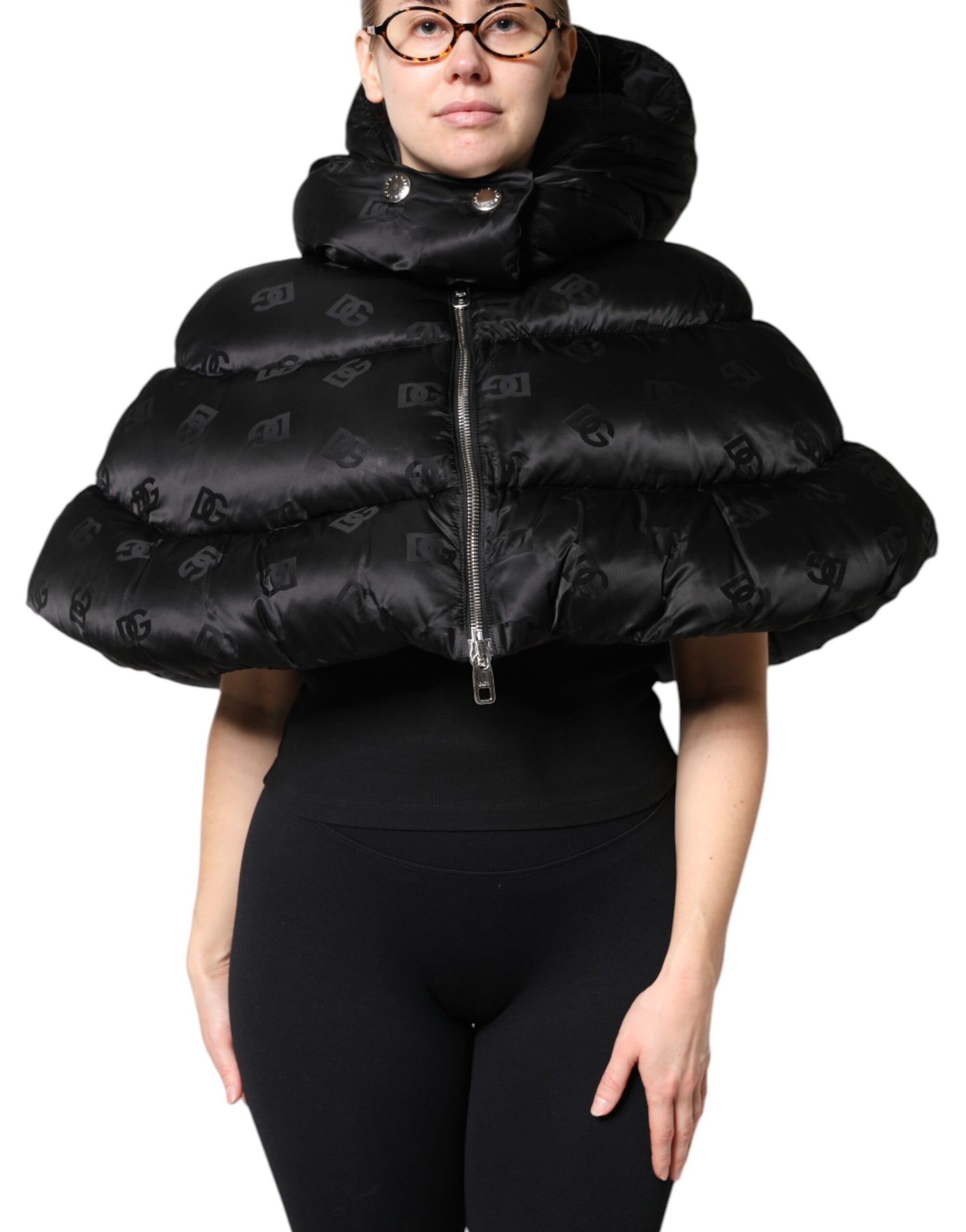 Dolce &amp; Gabbana Doudoune courte noire à capuche et fermeture éclair intégrale