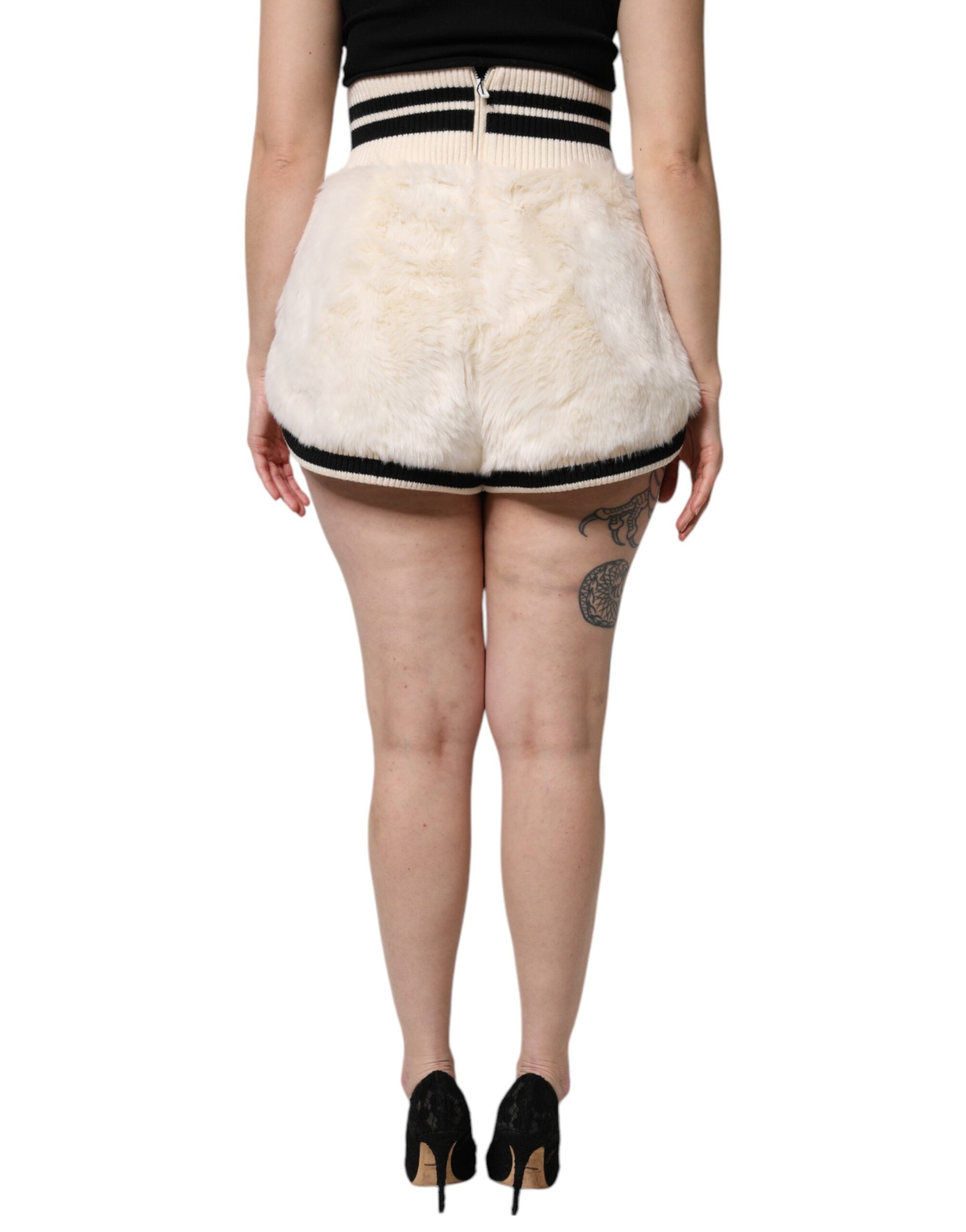 Short taille haute en fausse fourrure blanche Dolce &amp; Gabbana