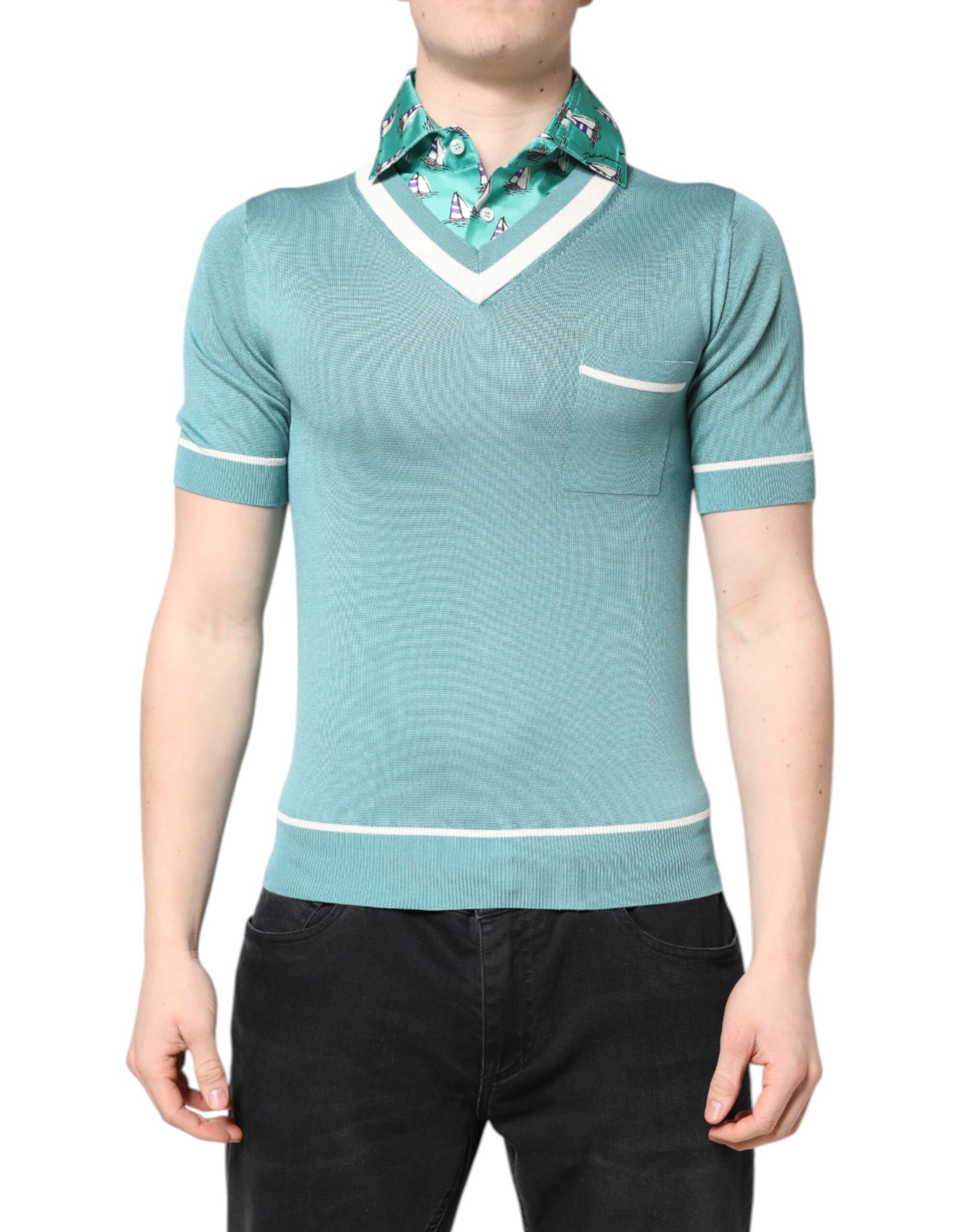 T-shirt à manches courtes et col imprimé vert Dolce &amp; Gabbana