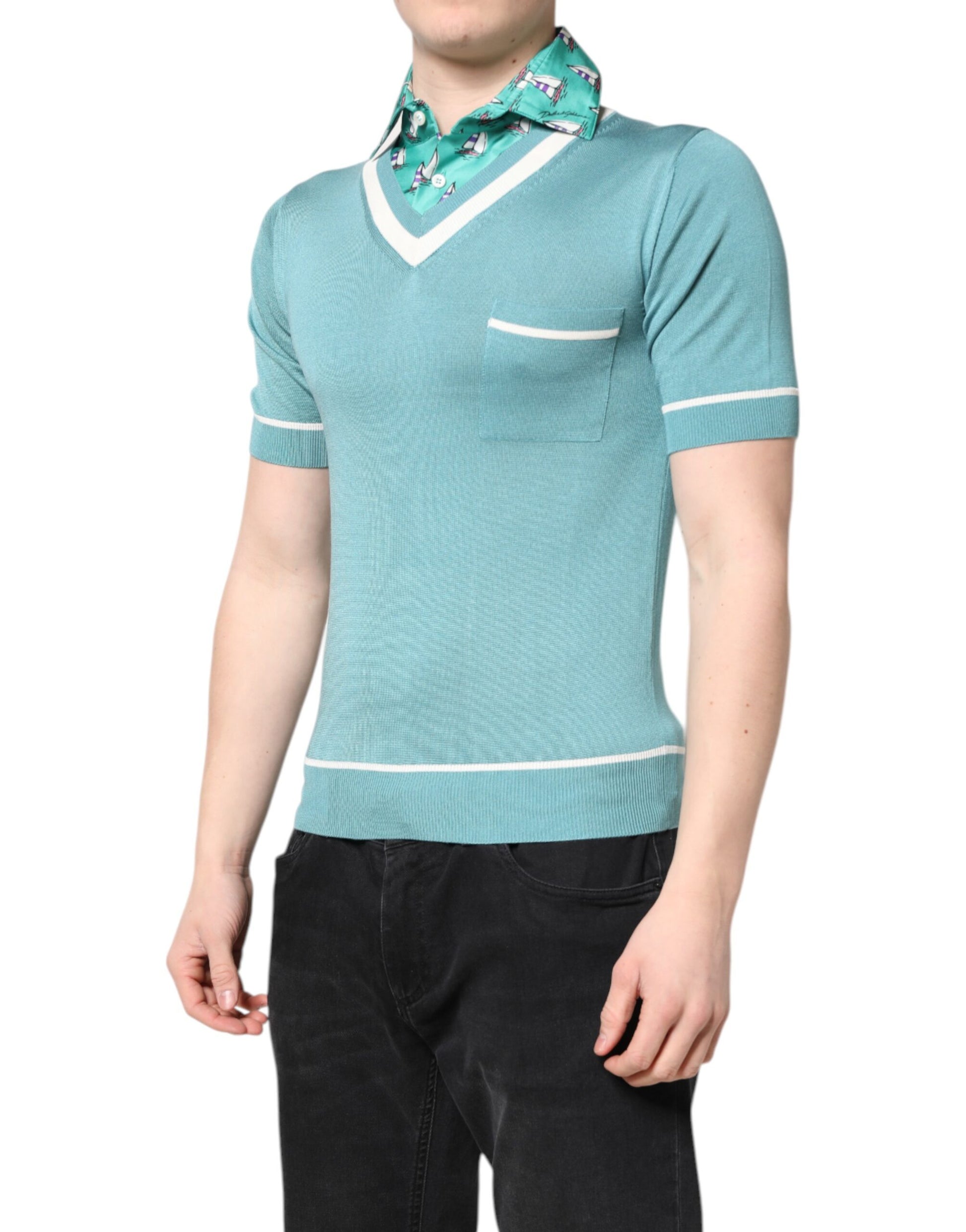 T-shirt à manches courtes et col imprimé vert Dolce &amp; Gabbana
