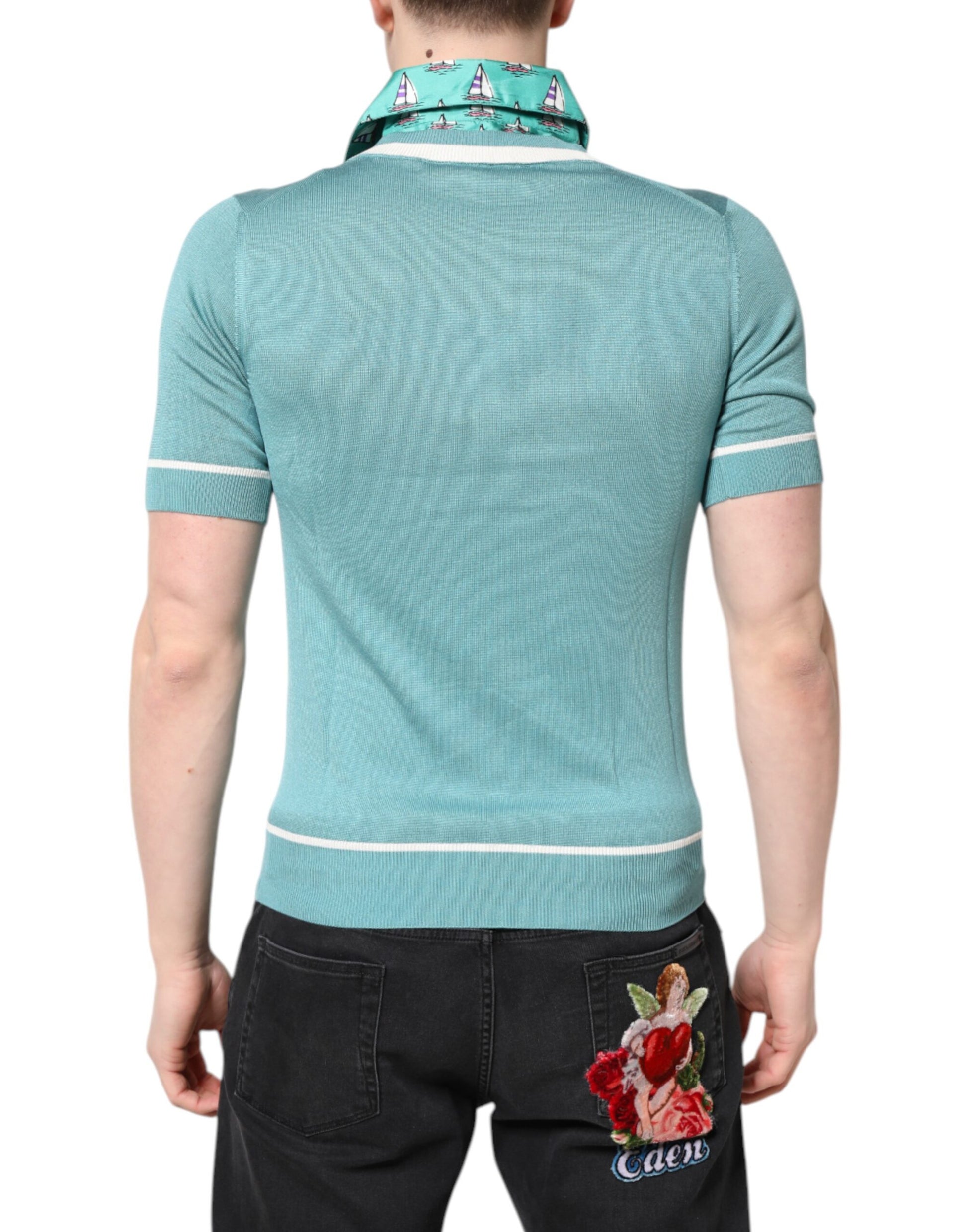 T-shirt à manches courtes et col imprimé vert Dolce &amp; Gabbana